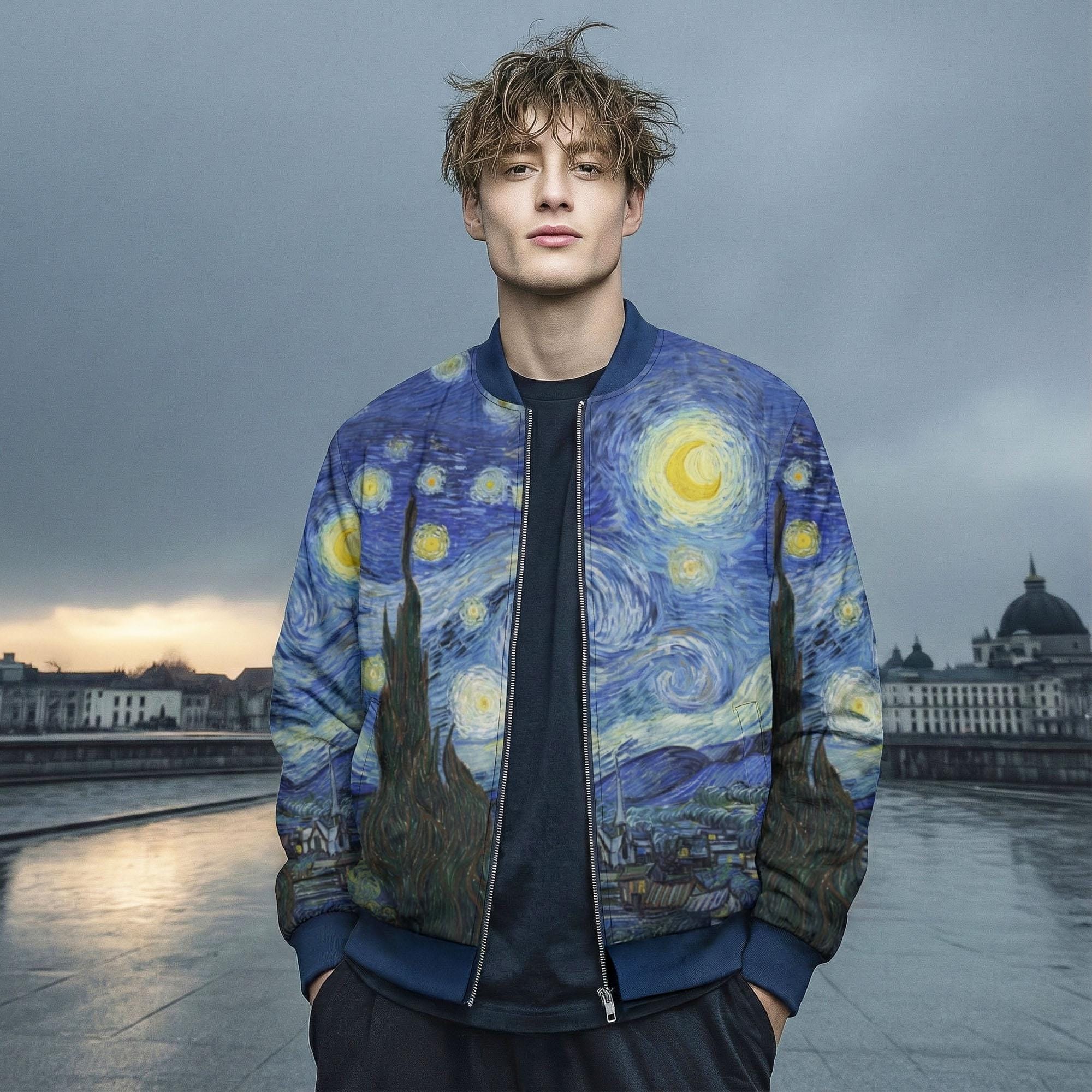Van Gogh Starry Night Bomber Jacket: Brushed Fleece Art Print