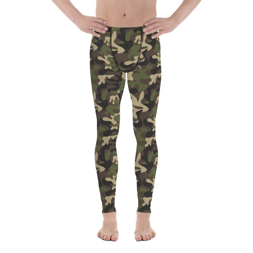 Camo Men Leggings, Camouflage Green Army Printed Yoga Sports Workout