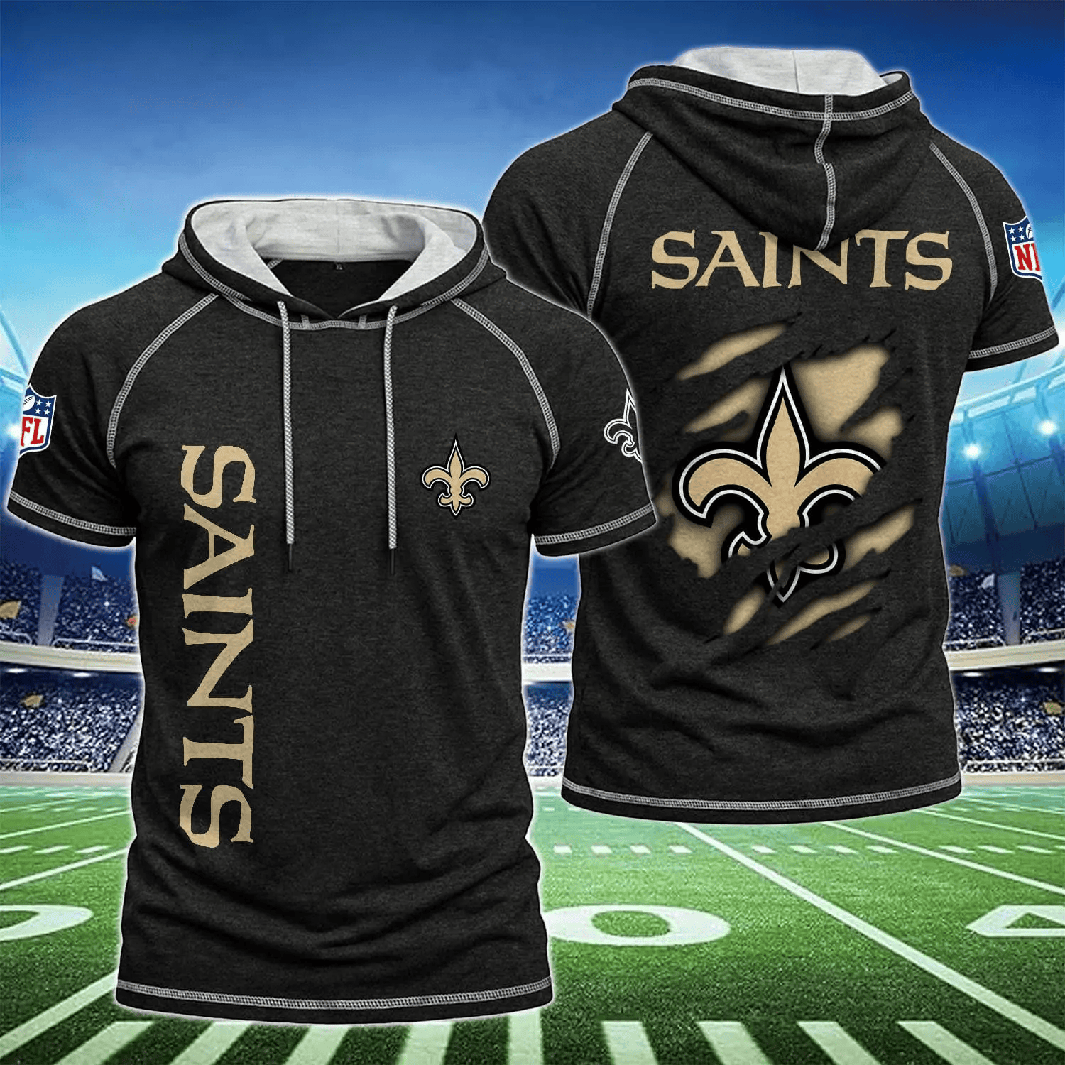 New Orleans Saints Men's Hooded Short-Sleeve T-Shirt