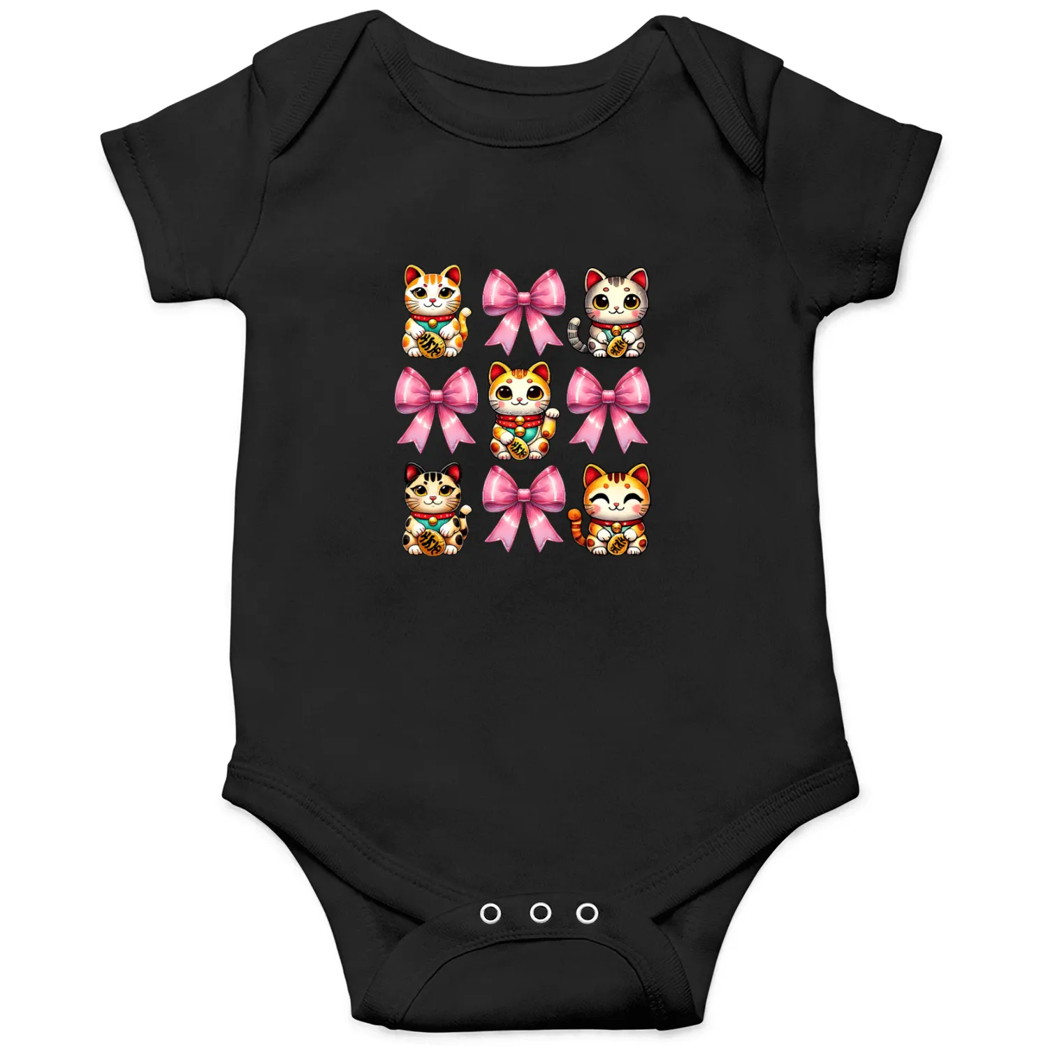 Coquette Bow Maneki Neko Japanese Cat Lucky Pink Onesies