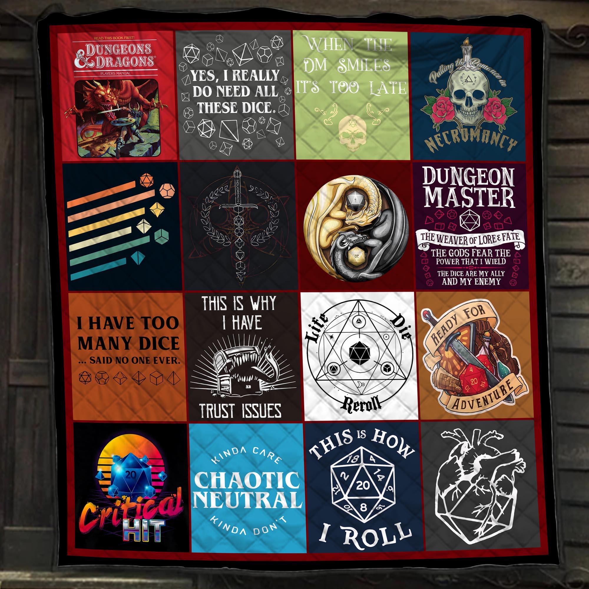Fantasy Dice Quilt Blanket, Tabletop RPG, Dungeon Game Quilt