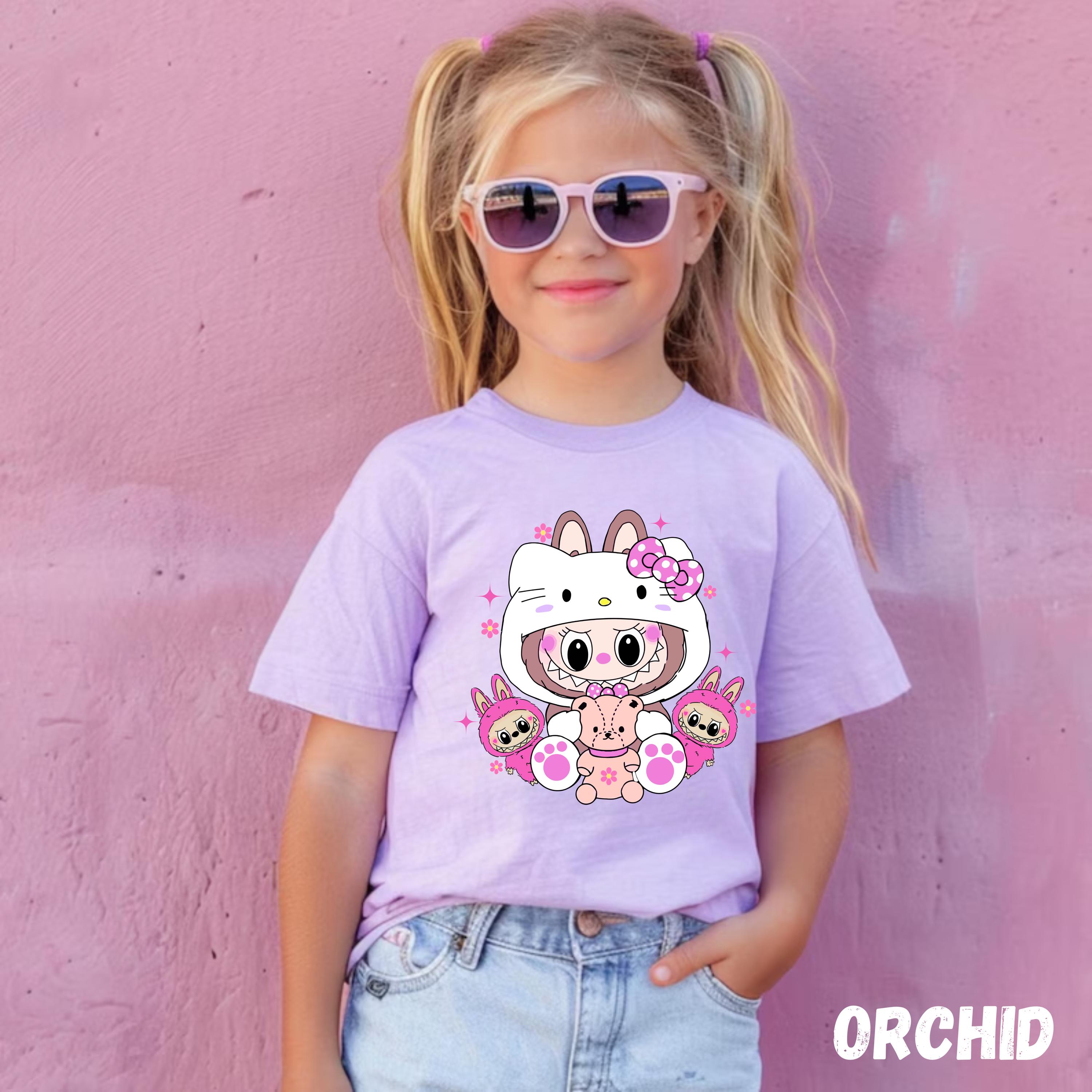 HK Lababa Cute Bunny Youth Tee - Adorable Labubu Monsters Graphic T-Shirt for Kids