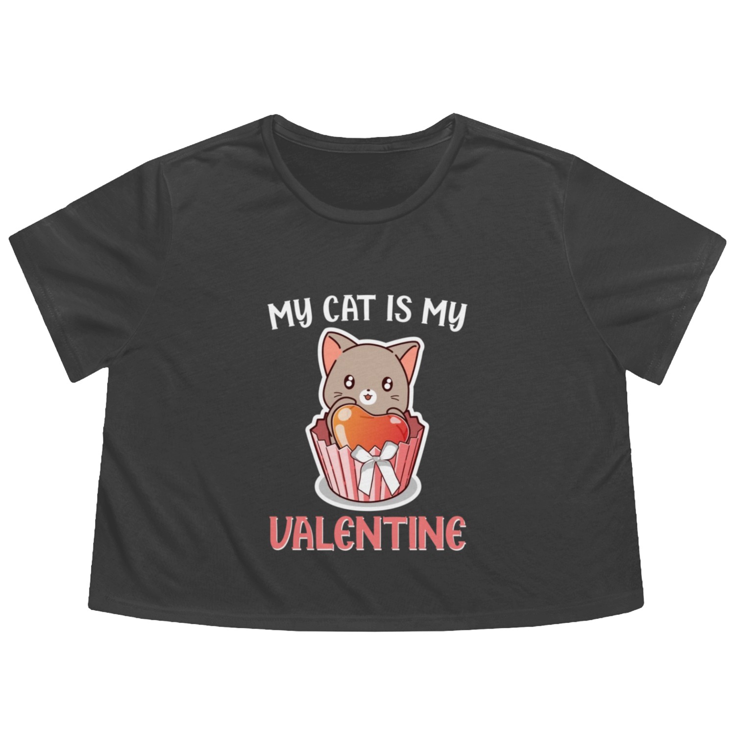 Valentines Day Gifts My Cat Is My Valentine Match Flowy Cropped Tees