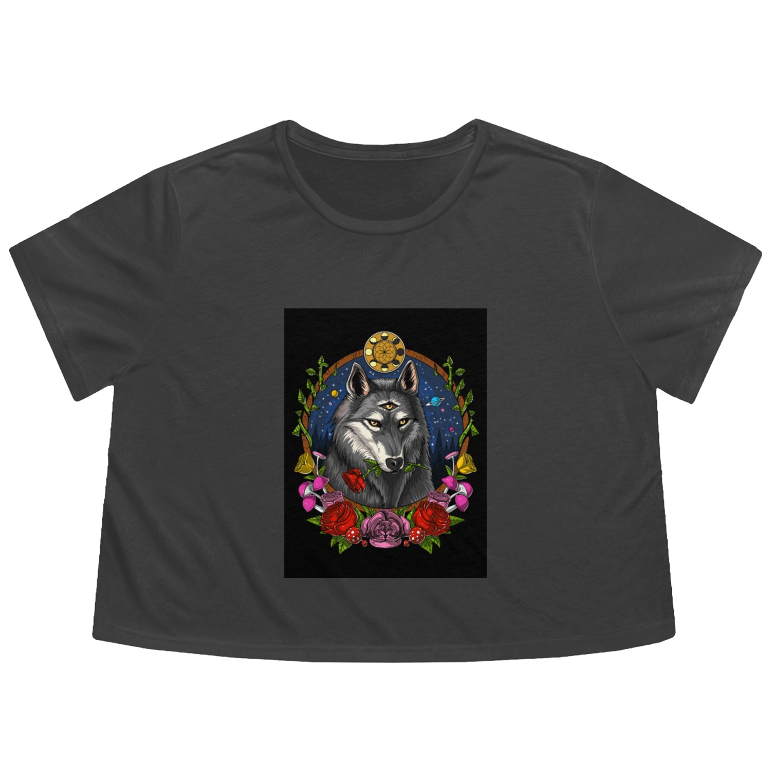 Psychedelic Wolf Flowy Cropped Tees