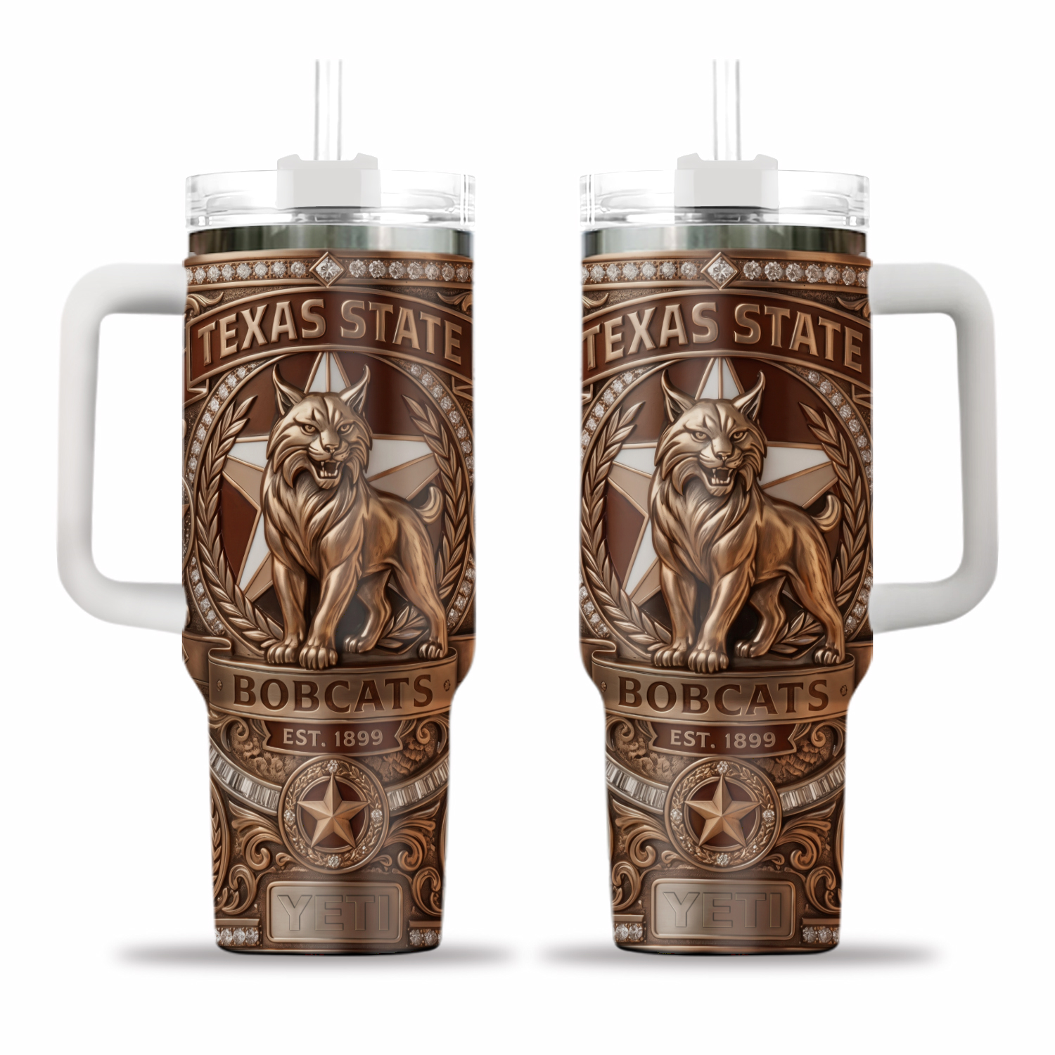 Texas State Bobcats 40oz Tumbler Star Mascot Insulated Travel Mug Alumni Gift