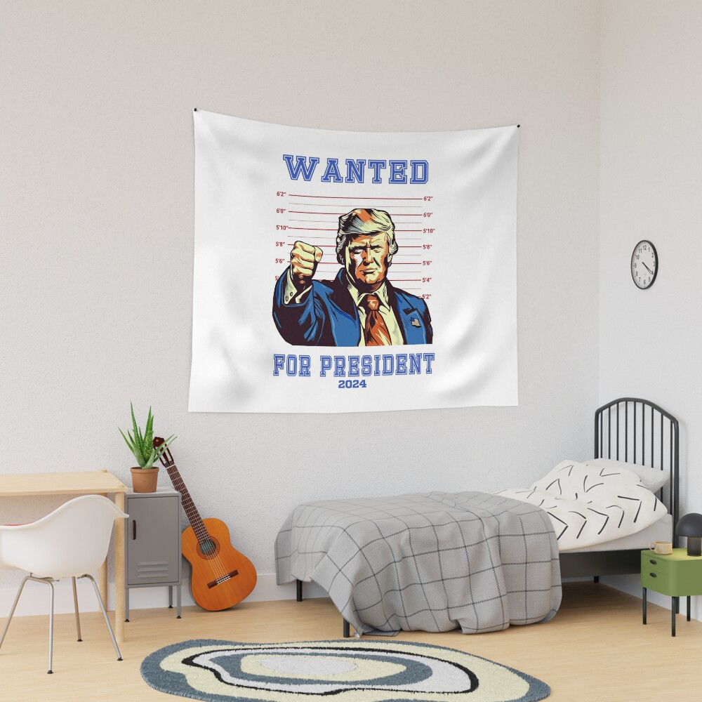 Trump Wanted For President Tapestry, Trump 2024, Political Tapestry, For Home and Living, US Election for Decoration