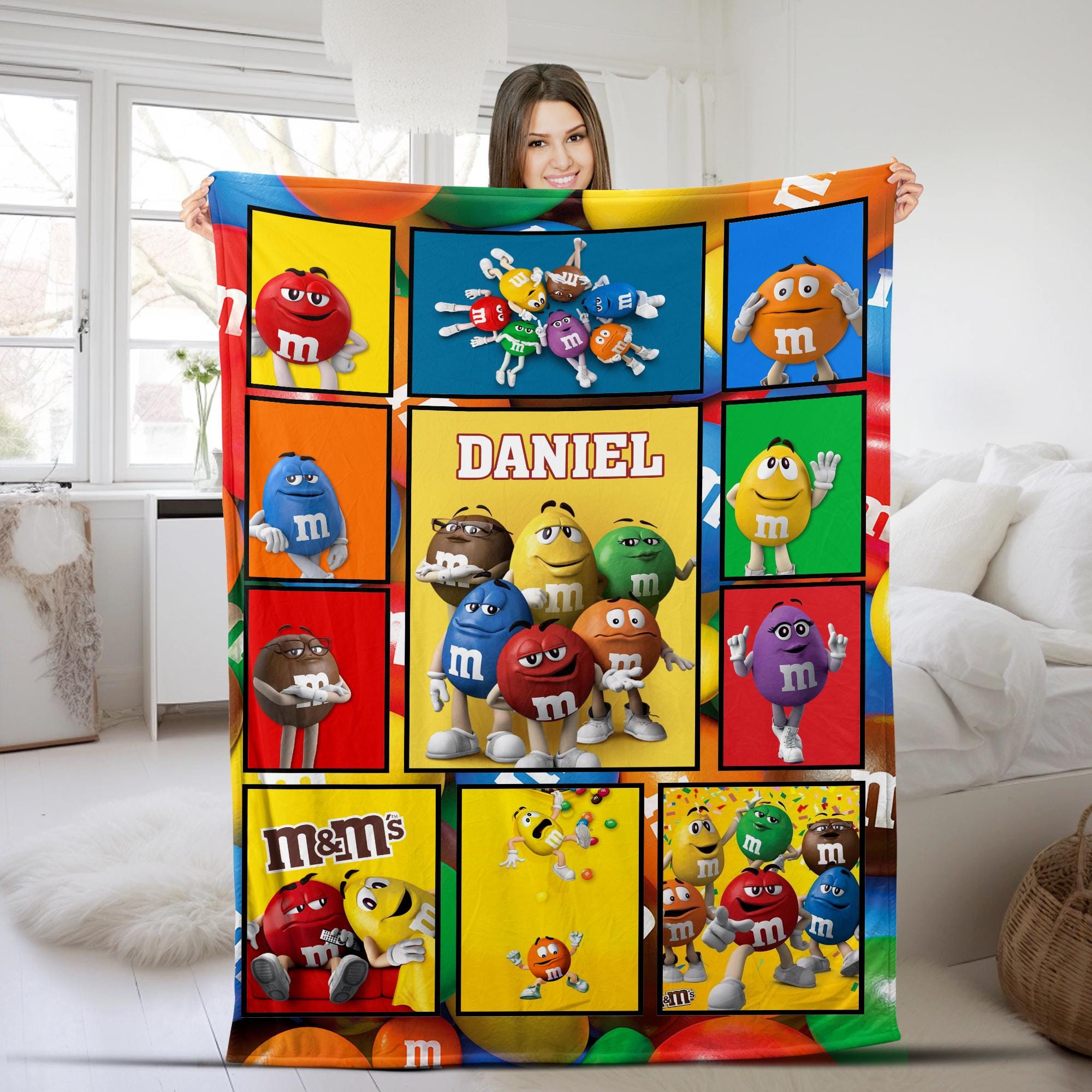 M And M Candy Blanket, Personalized M&M's World Blanket, M And M Family Blanket, Family Blanket Gift, Bed Couch Sofa Blanket