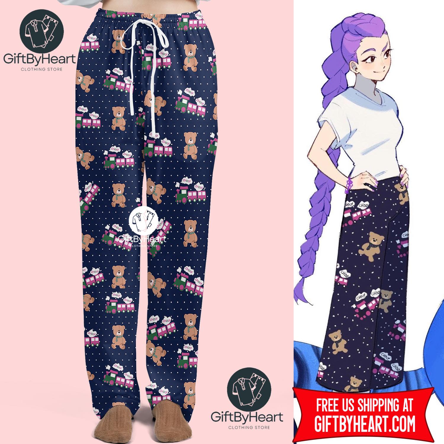 Kpop Demon Hunter Pajama Pants Rumi Inspired Sleepwear Cute Teddy Bear Christmas Lounge Pants Kpop Fan Gift