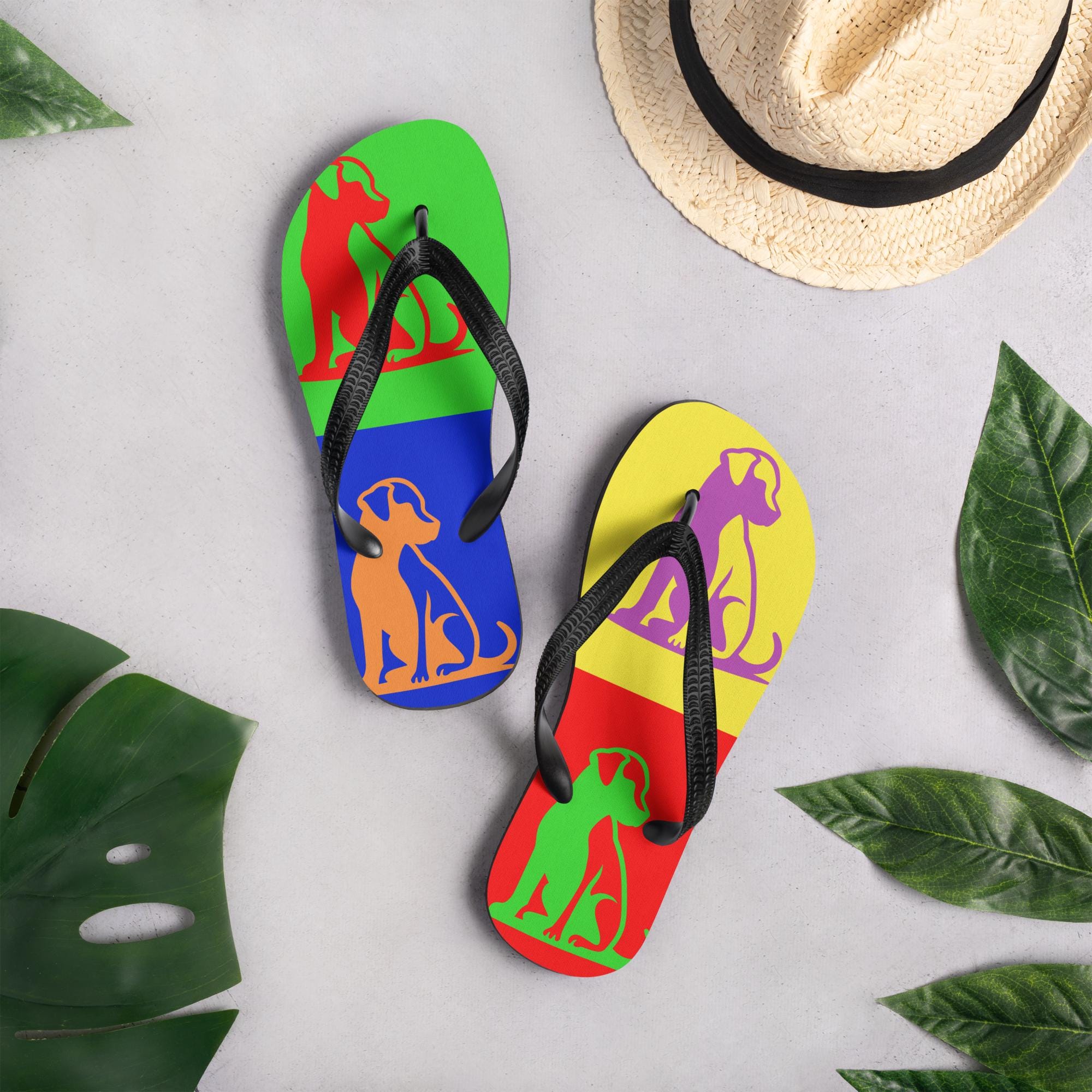 Flip-Flops, Chic print, summer shoes, summer sandles, beach shoes, Doggie Art Pop