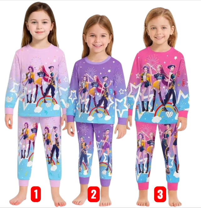 Huntrix Kpop Demon Hunters Pajamas Kids 2-Piece PJs Set | Anime-Inspired Sleepwear | Cute Colorful Kpop Outfit | Huntrix Girls Nightwear