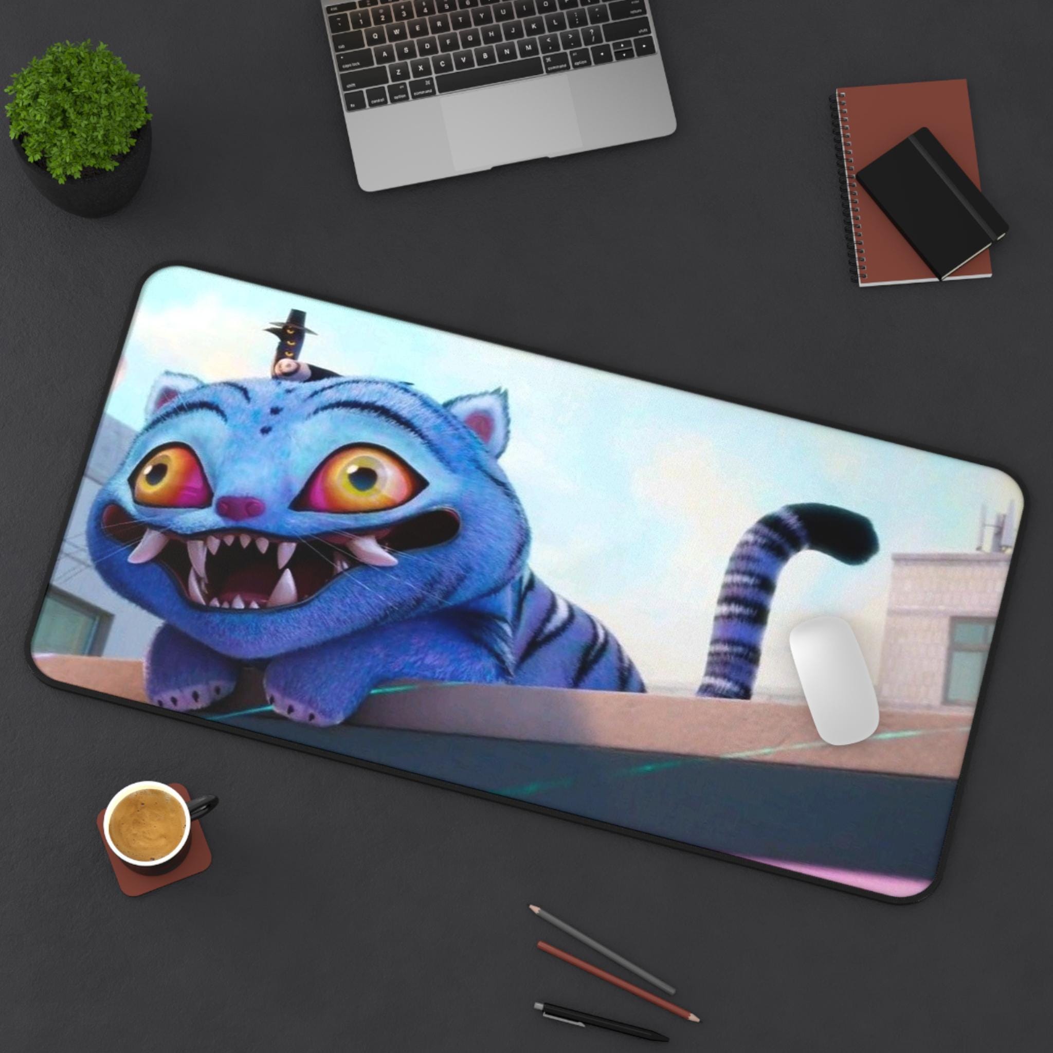 Vibrant Desk Mat with Playful Cat Design, Fun Office Decor, Gift for Cat Lovers, Gaming Setup, Home Office Accessory, Derpy Mat, K-pop Demon