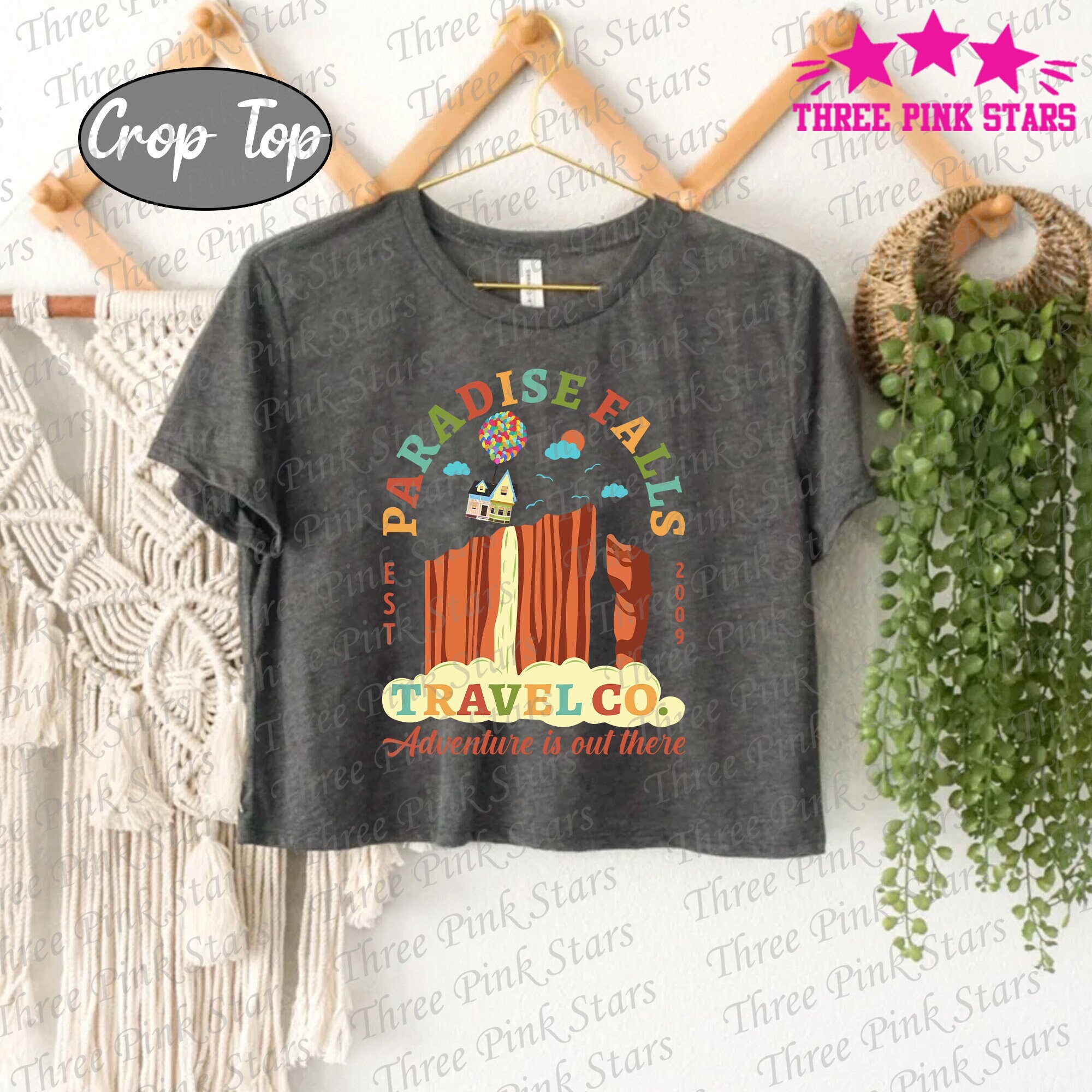 Pixar Up Movie Crop Top, Adventure Paradise Falls Crop Tee, Up Balloon House Tee E5159