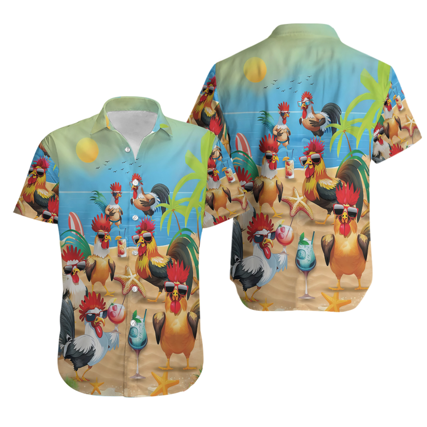 Rooster Hawaiian Shirt for Men - Custom Chicken Beach Shirt for Vacation, Mens Button Down Shirt