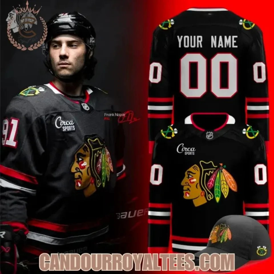 Custom Chicago Blackhawk Back in Black Hockey Jersey Unisex