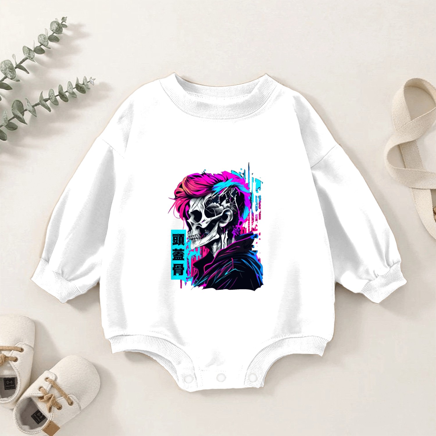 Retro Edgy Skull Sad Anime Boy Japanese Vaporwave Baby Romper Sweatshirts