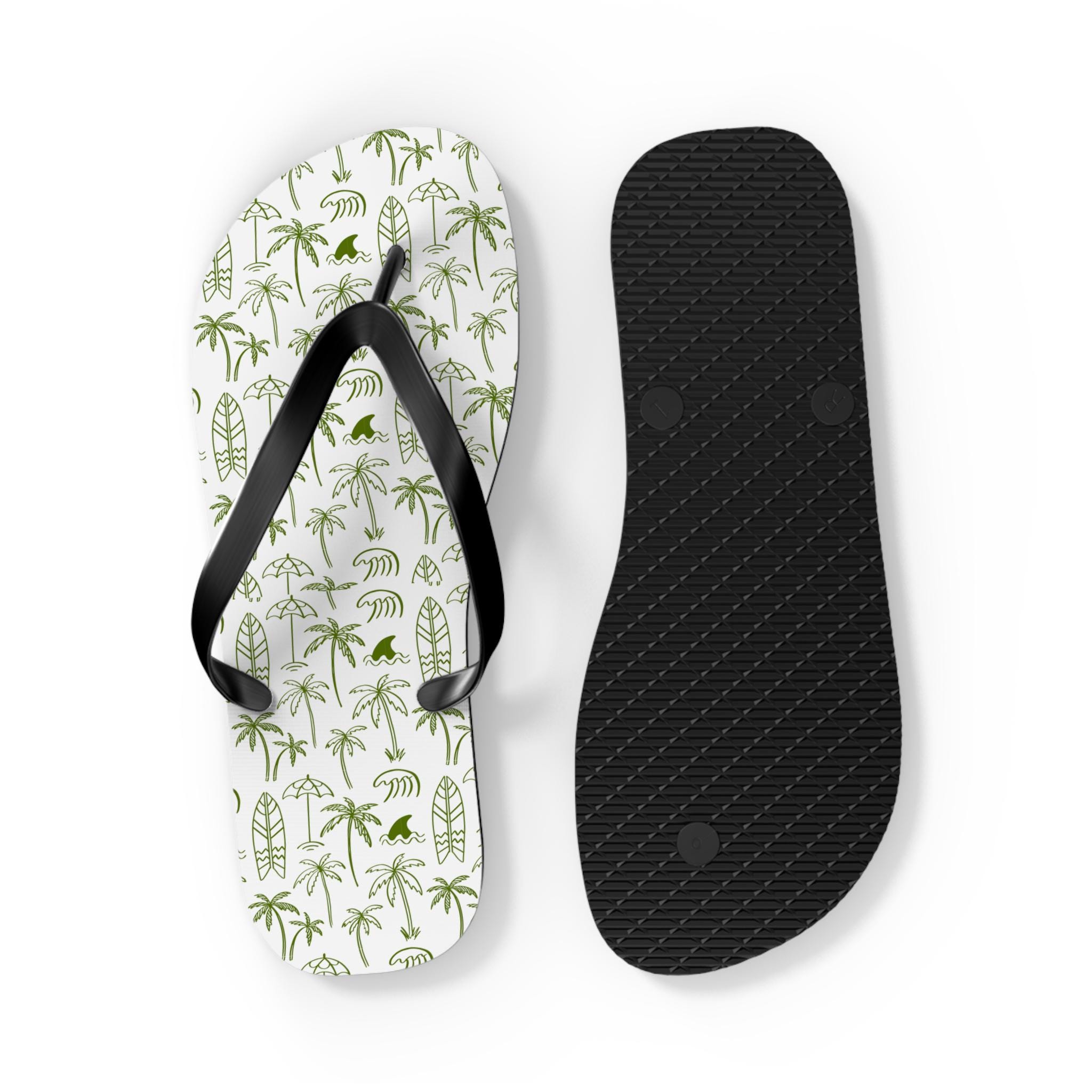 Tropical Palm Flip Flops Summer Beach Sandals, Vacation Footwear, Poolside Slippers, Gift for Beach Lovers, Summer Essentials