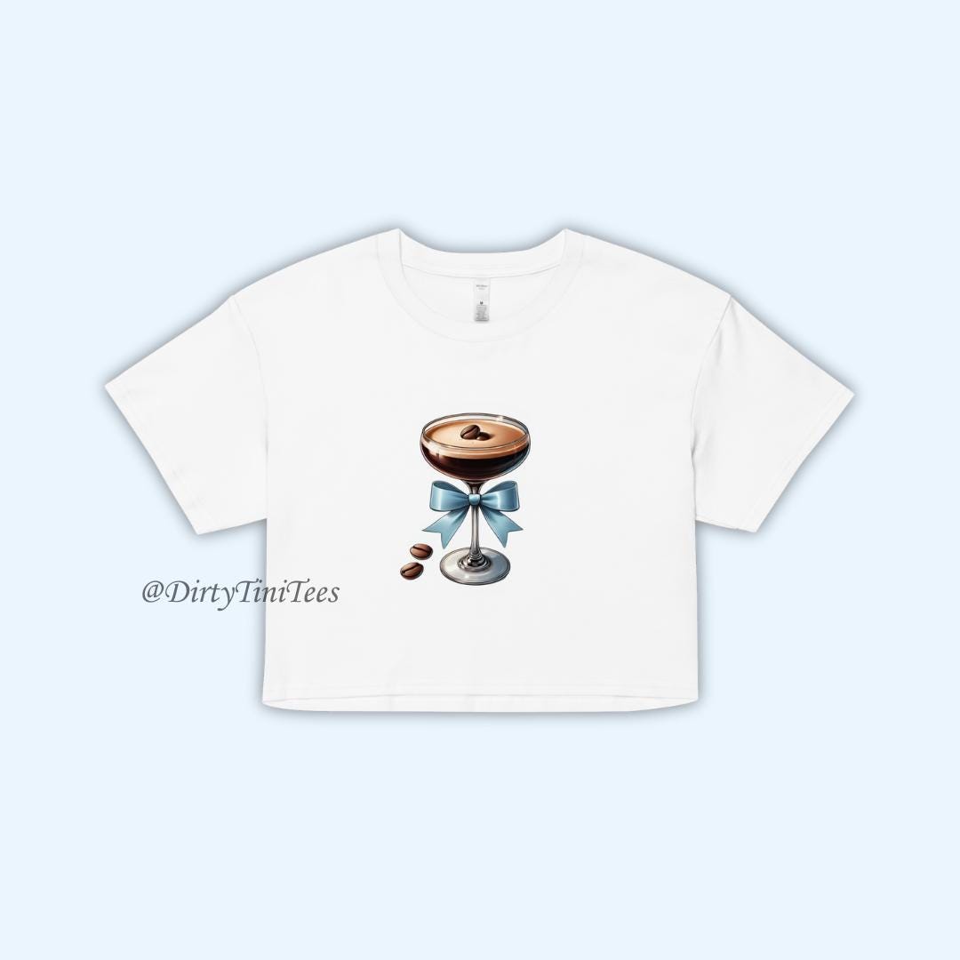 Espresso Martini Light Blue Ribbon Bow Crop Top Birthday Gift Bachelorette Party Halloween Costume Night Out Brunch
