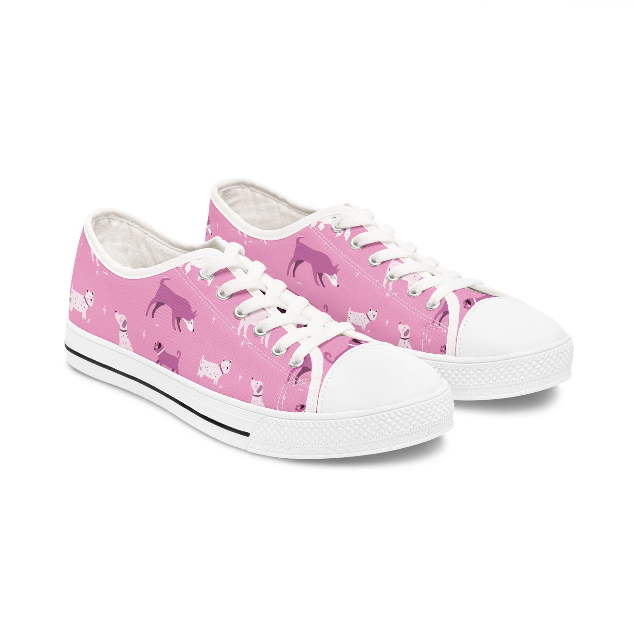 Pink and Purple Dog Women's Low Top Sneakers