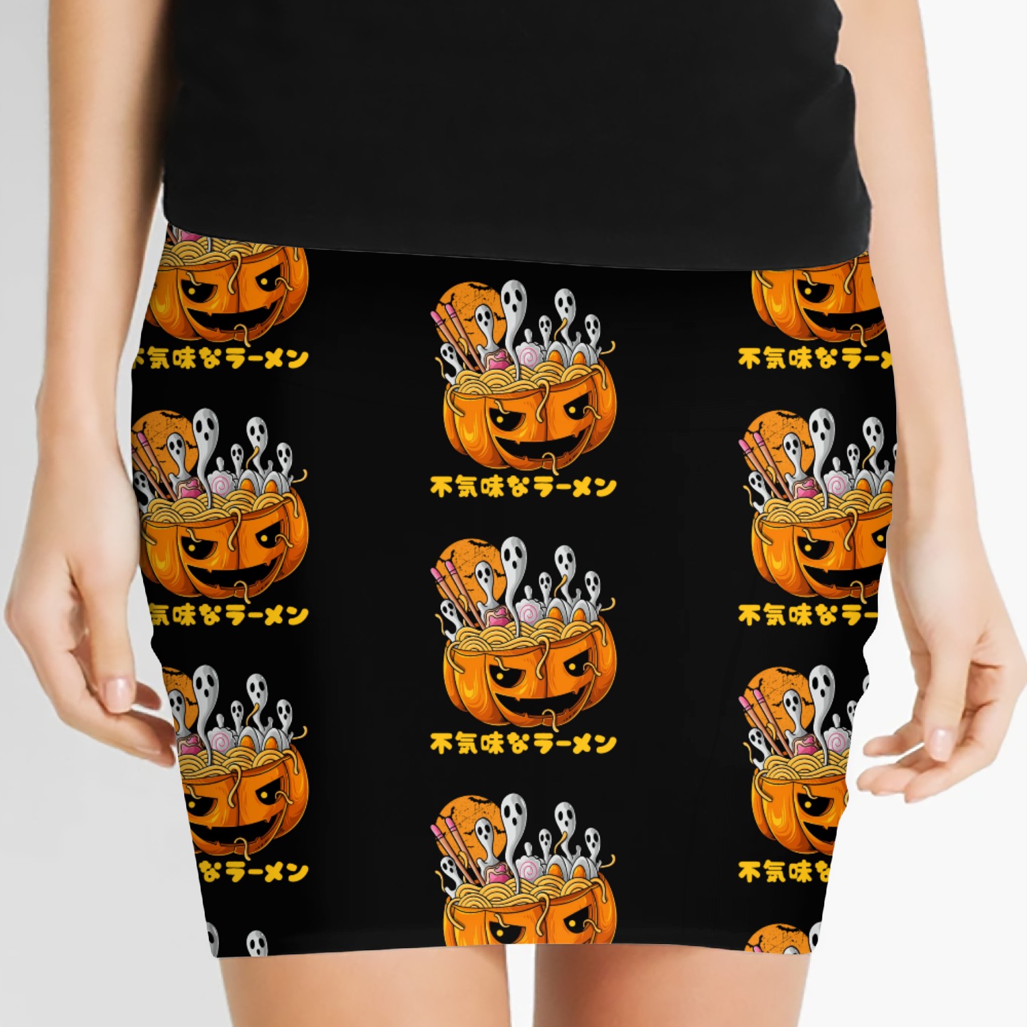 Spooky Ramen Noodles Ghost Creepy Japanese Hallowe Women's Mini Skirts