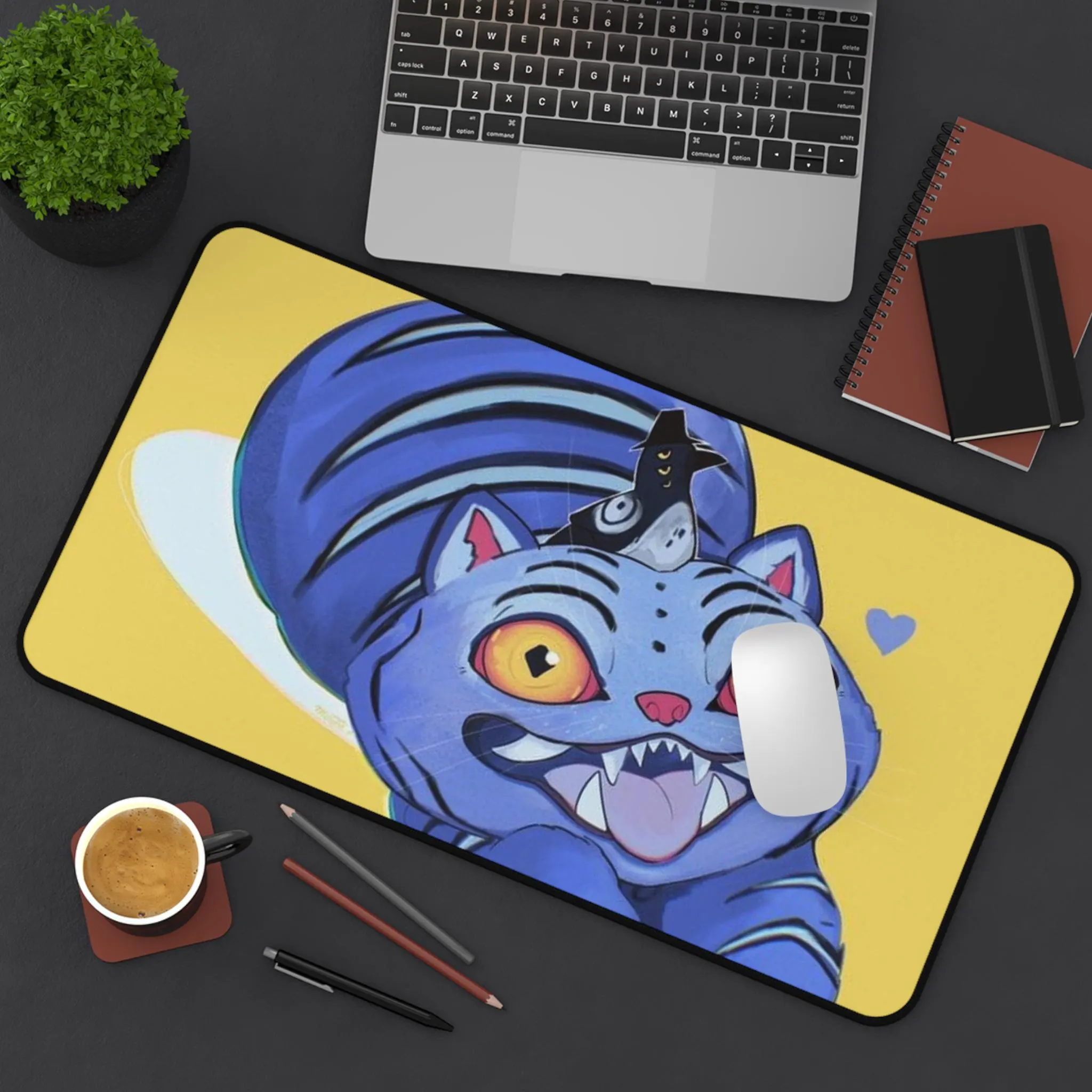 Playful Cat Desk Mat, Cute Desk Accessory, Office Decor, Gamer Gift, Home Workspace, Pet Lover's Mat, Derpy Mat, Demon K-pop huntrix