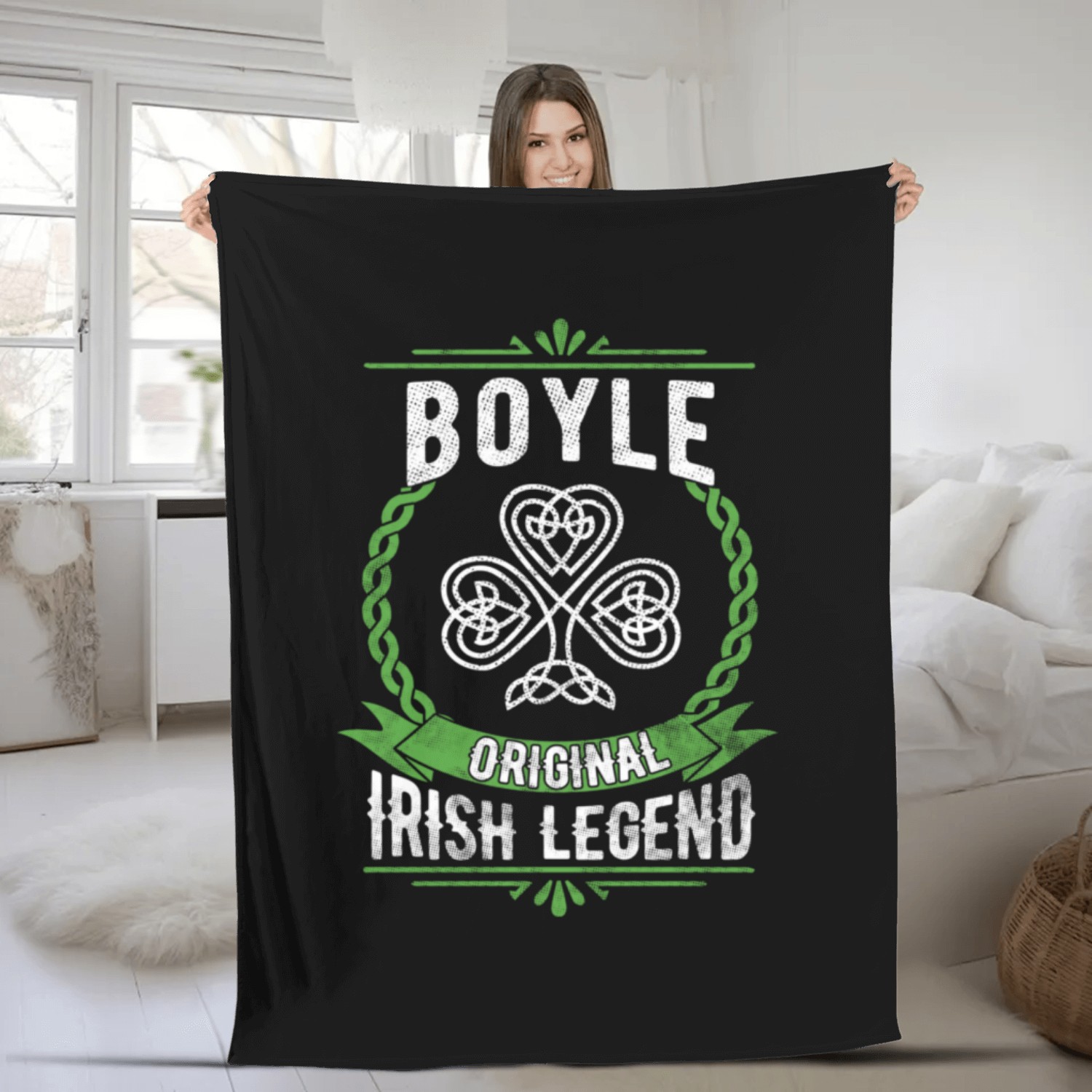 Boyle Irish Surname Green Shamrock Ireland Legend Fleece Blankets