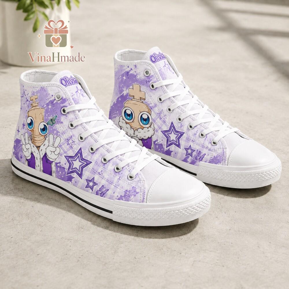 Personalized Kinger High Top Canvas Shoes, Custom Amazing Digital Circus Shoes, Cartoon Inspired Sneakers