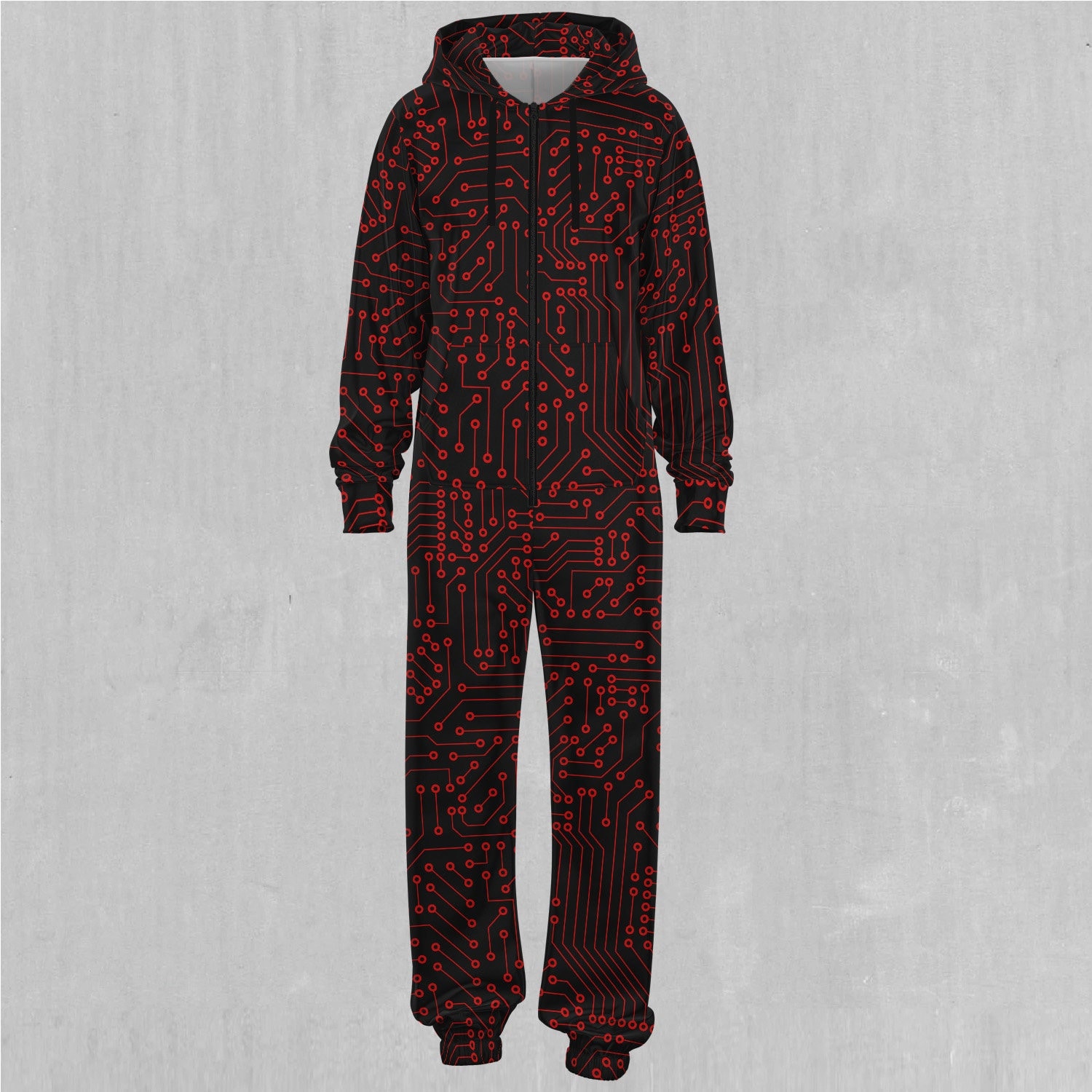 Red Cybernetic Adult Zip Up Jumpsuit Pajamas