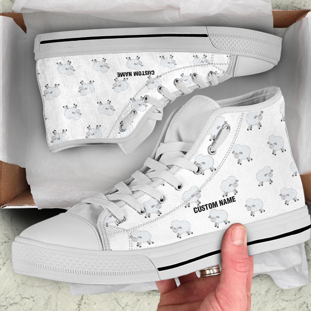 Sheep Custom Name High Top Shoes / Sheep High Top Sneakers / Sheep Custom Print Trainers Shoes / Sheep Lover Gift