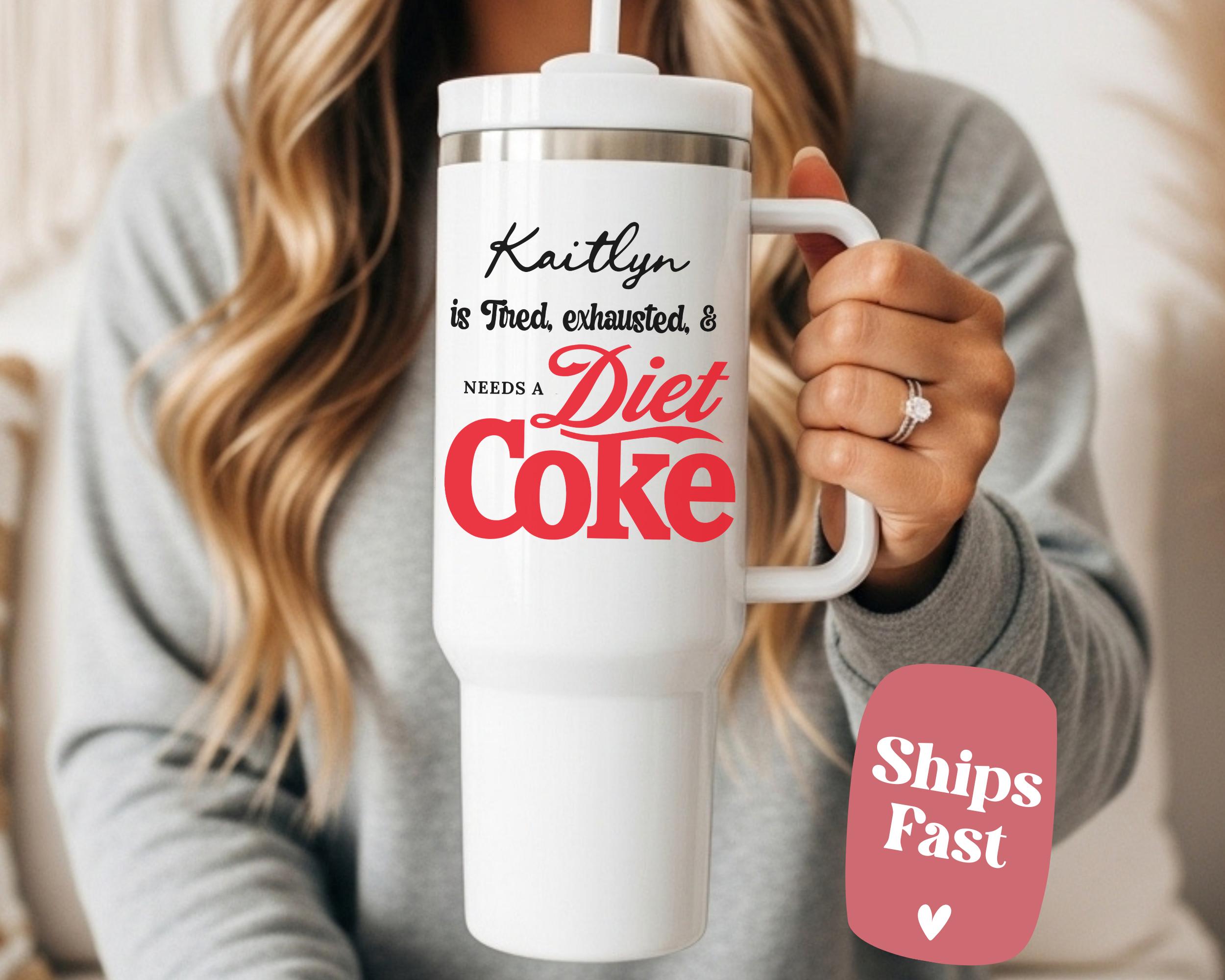 Personalized Diet Coke Tumbler, 40oz Stainless Steel Travel Mug, Funny Soda Gift
