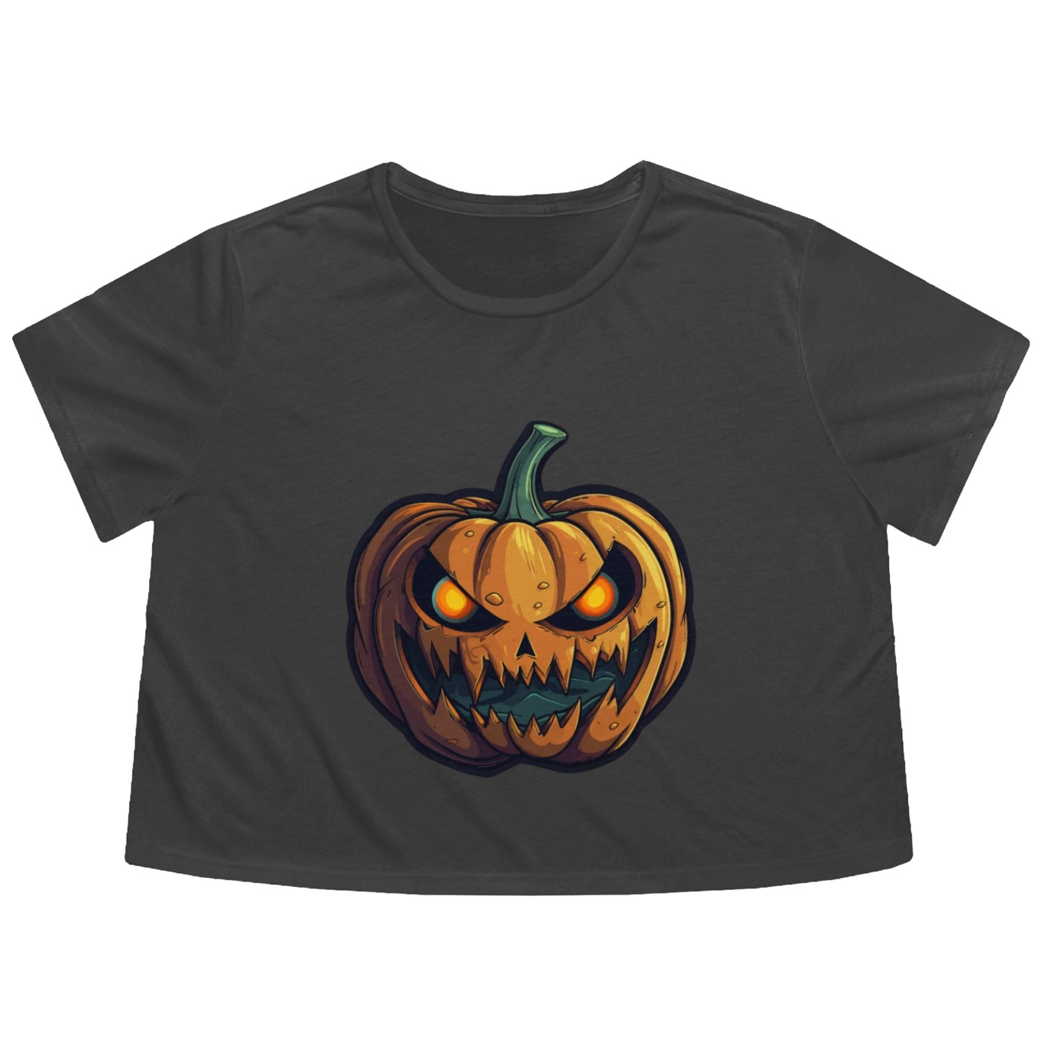 Glowing Eyes Wild Halloween Pumpkin Grimace Flowy Cropped Tees