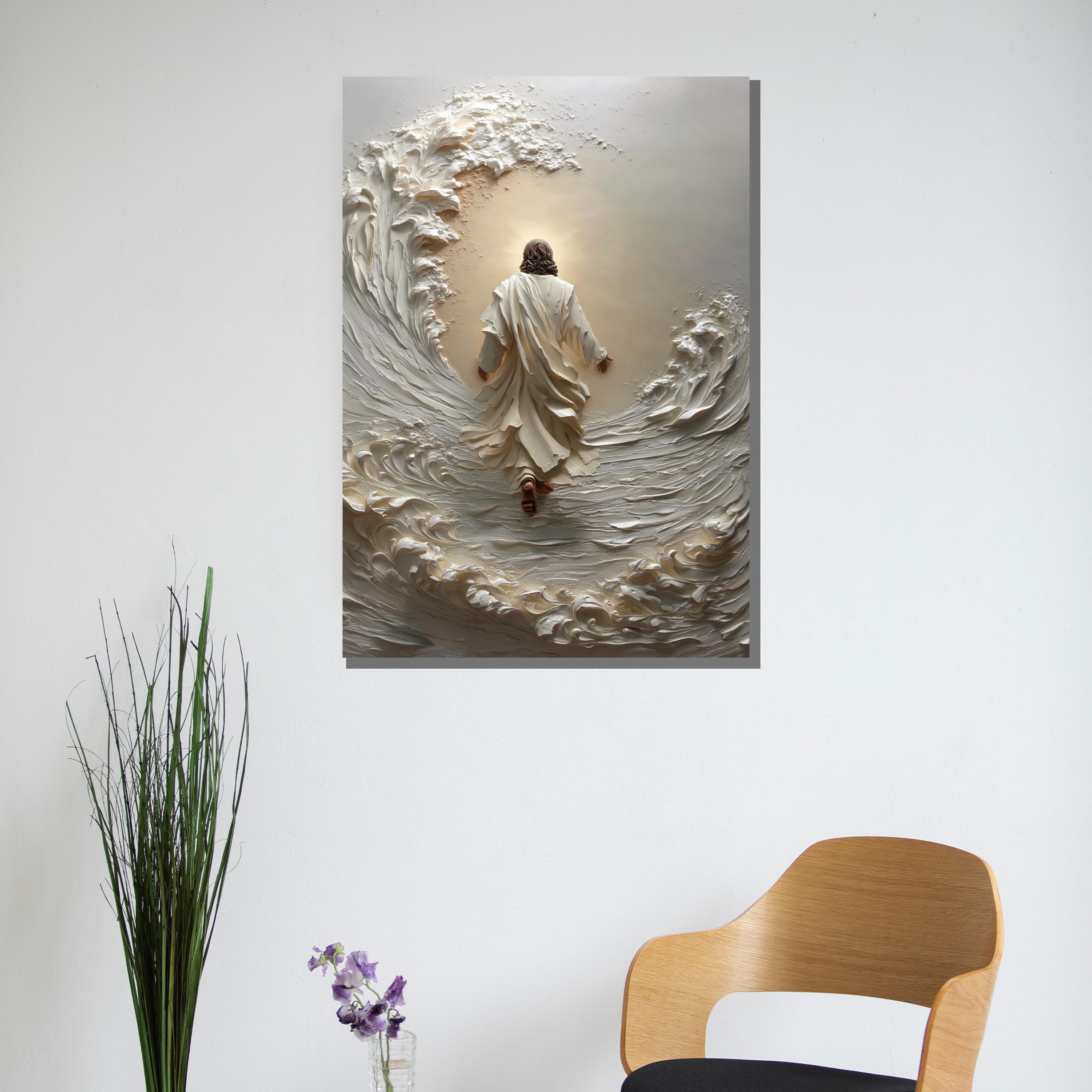 Jesus Walking on Water Wall Art - Faith Canvas Print - Spiritual Miracle Painting - Christian Divine Decor