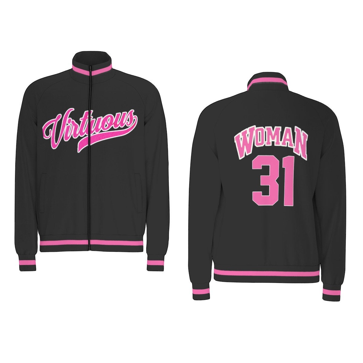Virtous Black Raglan-Sleeve Stand Collar Jacket