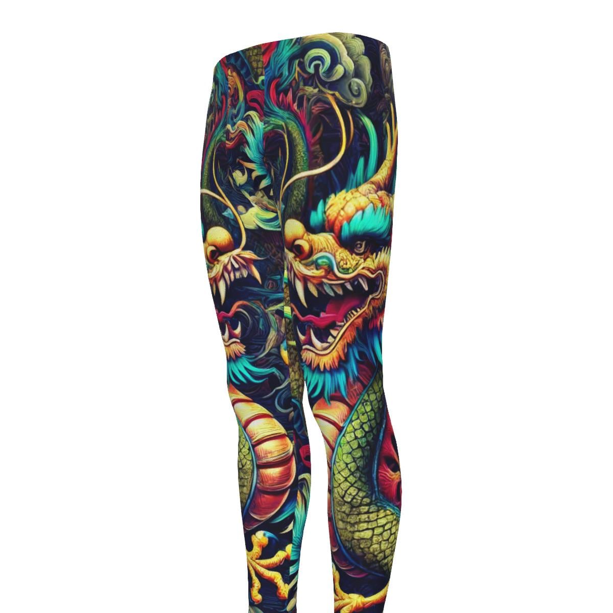 Japan Oriental Dragon Men's Leggings for Martial Arts, Fitness, Running, and Workout