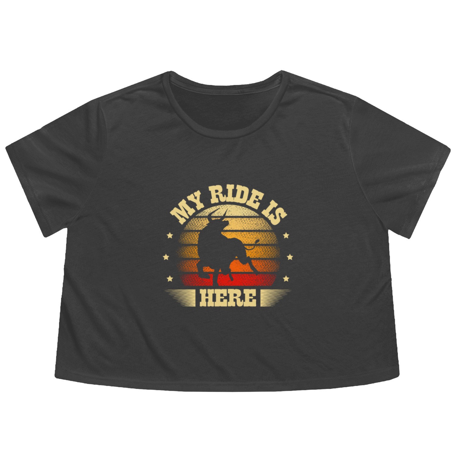 My Ride Is Here Bull Rider Bull Riding Rodeo Flowy Cropped Tees