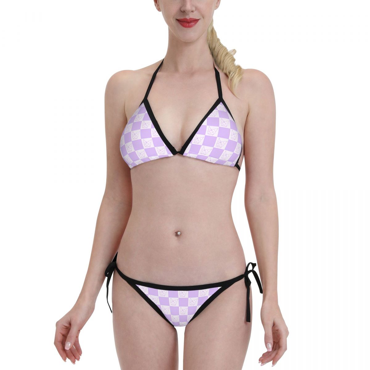 Women Sexy Sanrio Kuromi Bikini 2 Piece Spaghetti Strap Top Thong Swimsuit Bathing Suit For Beach
