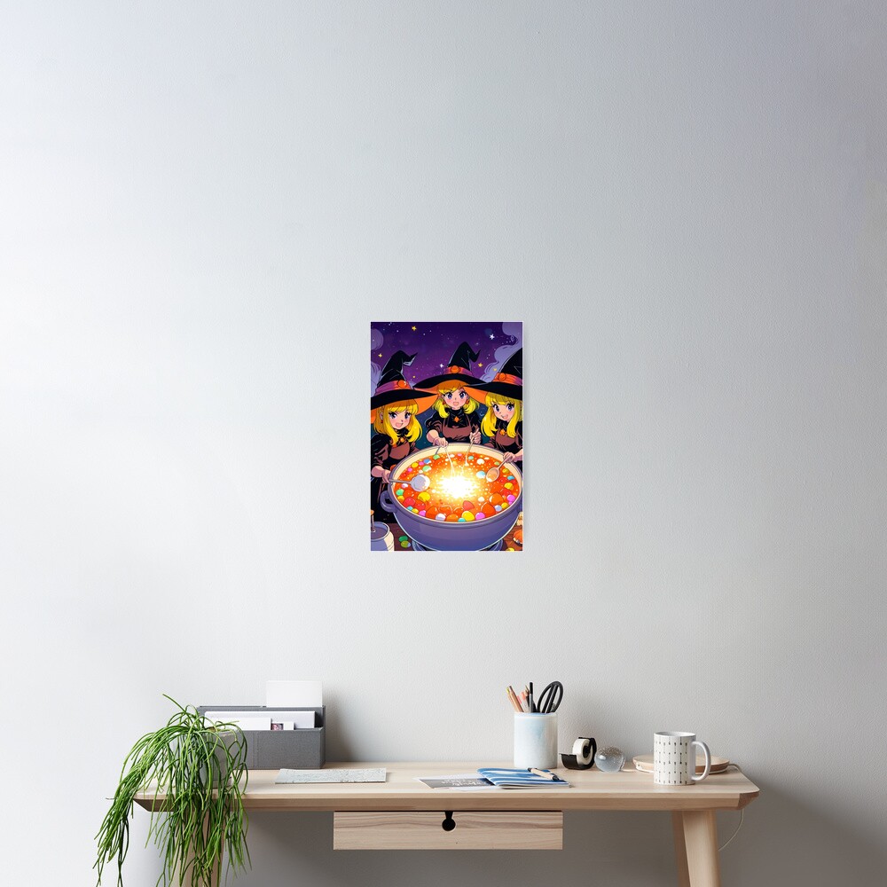 Cute Witches Brewing a Magical Halloween Brew Poster