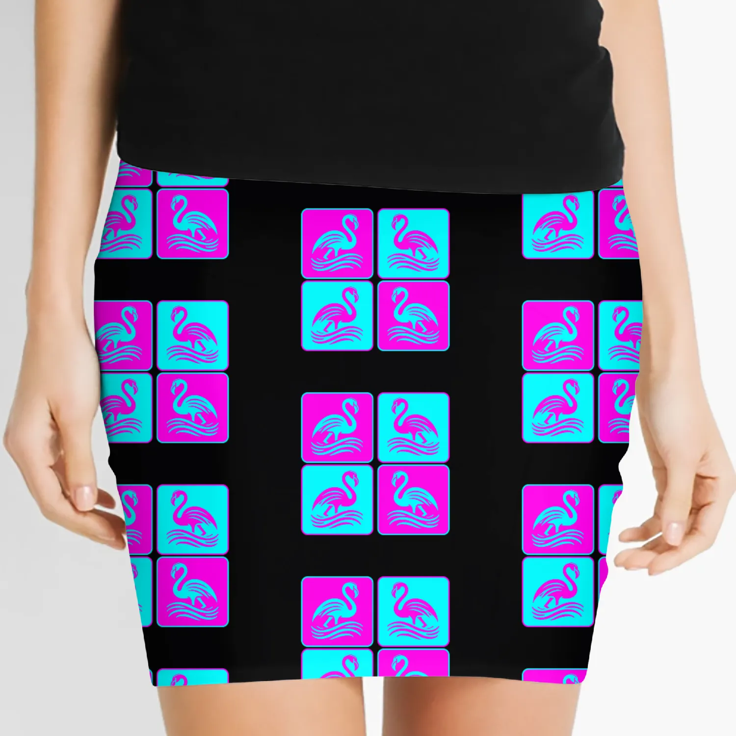 Flamingo Waves Pop Art Women's Mini Skirts
