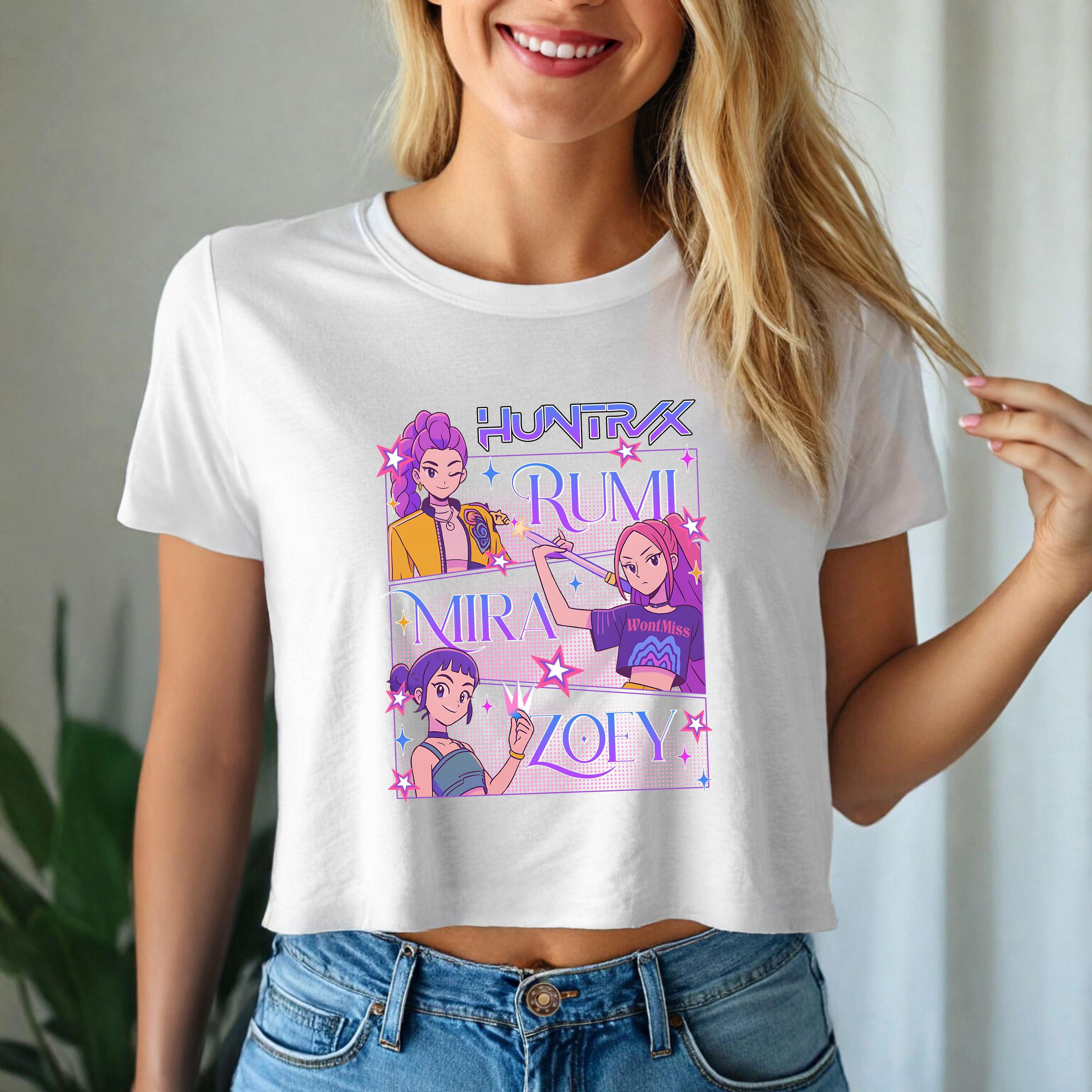 Kpop Demon Hunter Crop Top Huntrix Graphic Tee Cute K-pop Inspired Shirt for Fans, Girls Gift, School Shirt