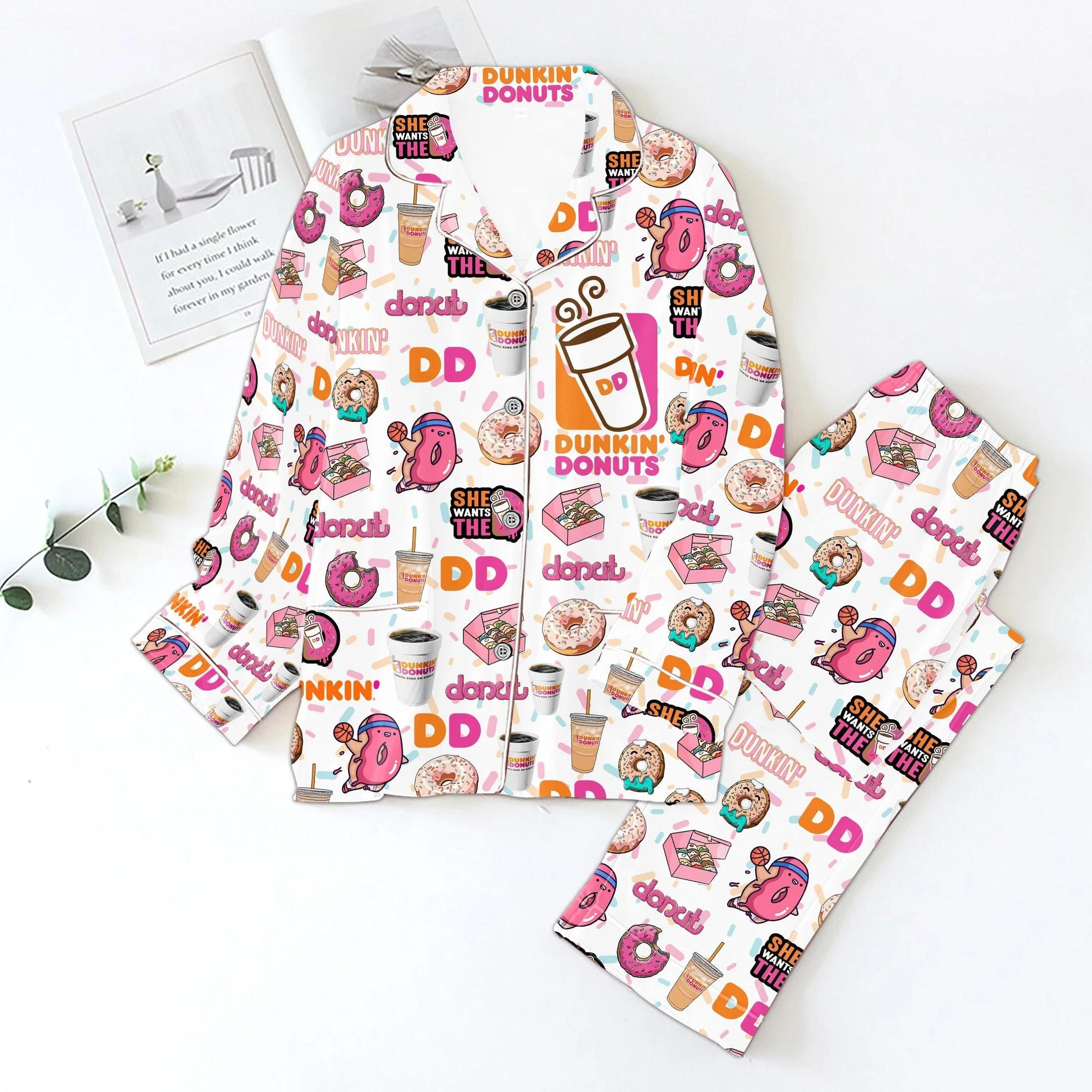 Dunkin Donuts Christmas Pajamas, Funny Donuts Xmas Pajamas, Dunkin Donuts Holiday Pajamas, Funny Coffee Shirt, Dunkin Coffee Pajamas