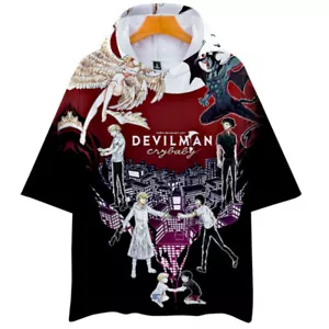 Anime Devilman Casual Shirt Hoodie, Short Sleeve Hooded T-shirt Tees Tops