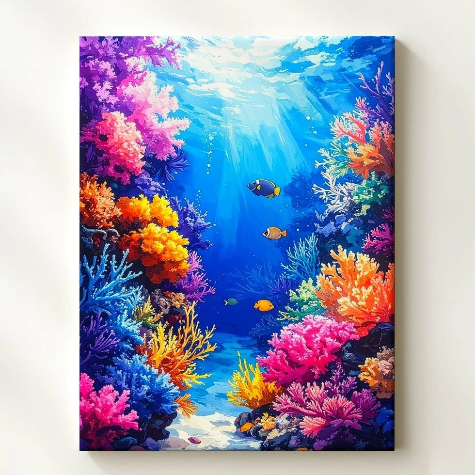 Rainbow Coral Reef Canvas Wall Art Underwater Tropical Scene