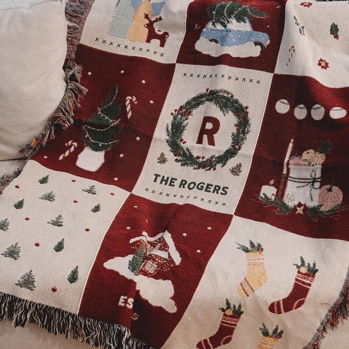 Personalized Holiday Gift Christmas Blanket Family Name Throw Blanket Holiday Decor Throw Blanket Christmas Gift For Parents Families
