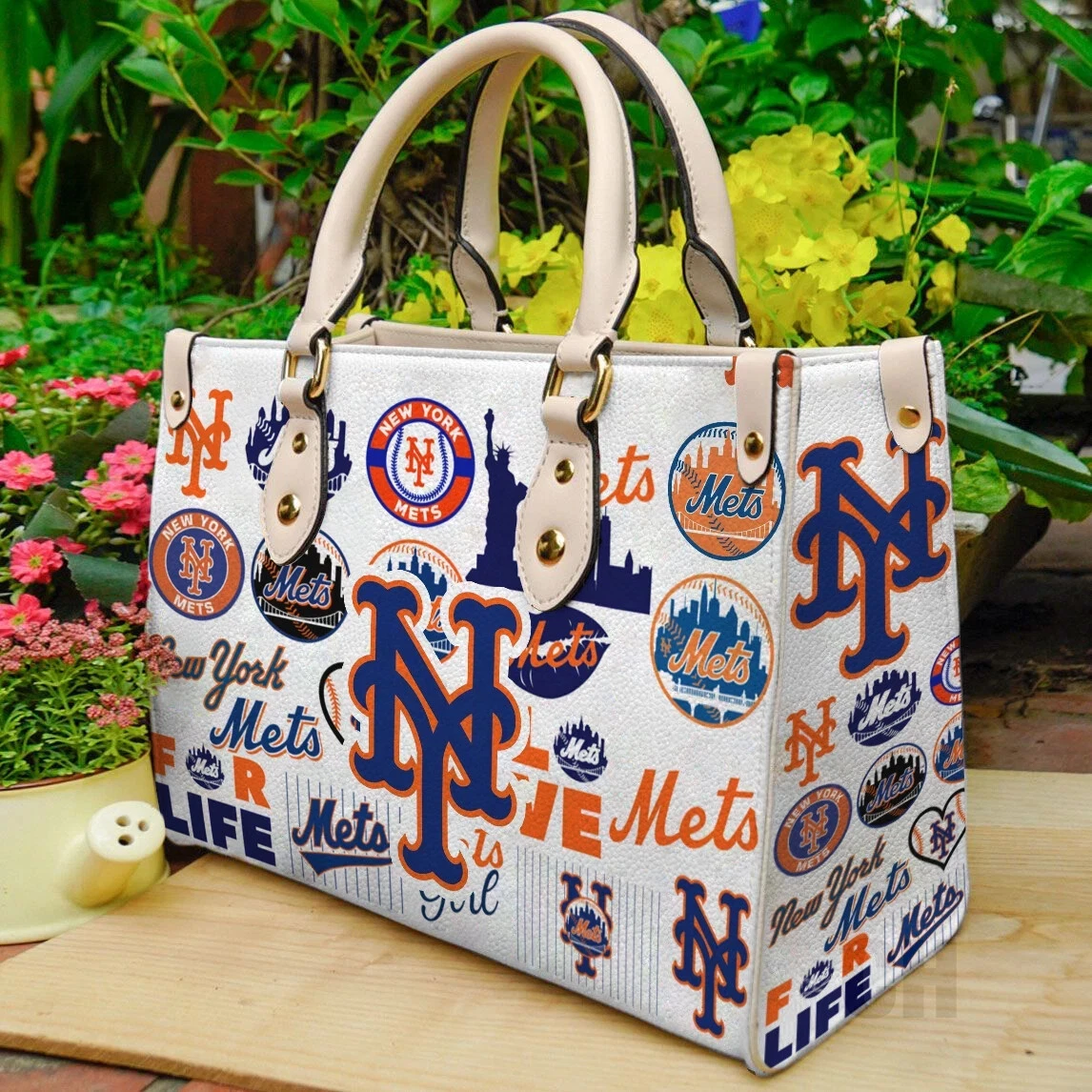 New York Baseball Team Metss Leather Handbag
