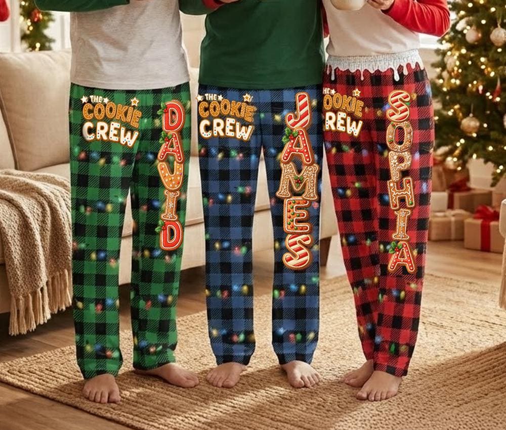 Family Personalized Christmas Pants, Custom Name Gingerbread Pajamas Pant, Xmas Sweatpants, Christmas Gift For Family Kid Matching Outfit