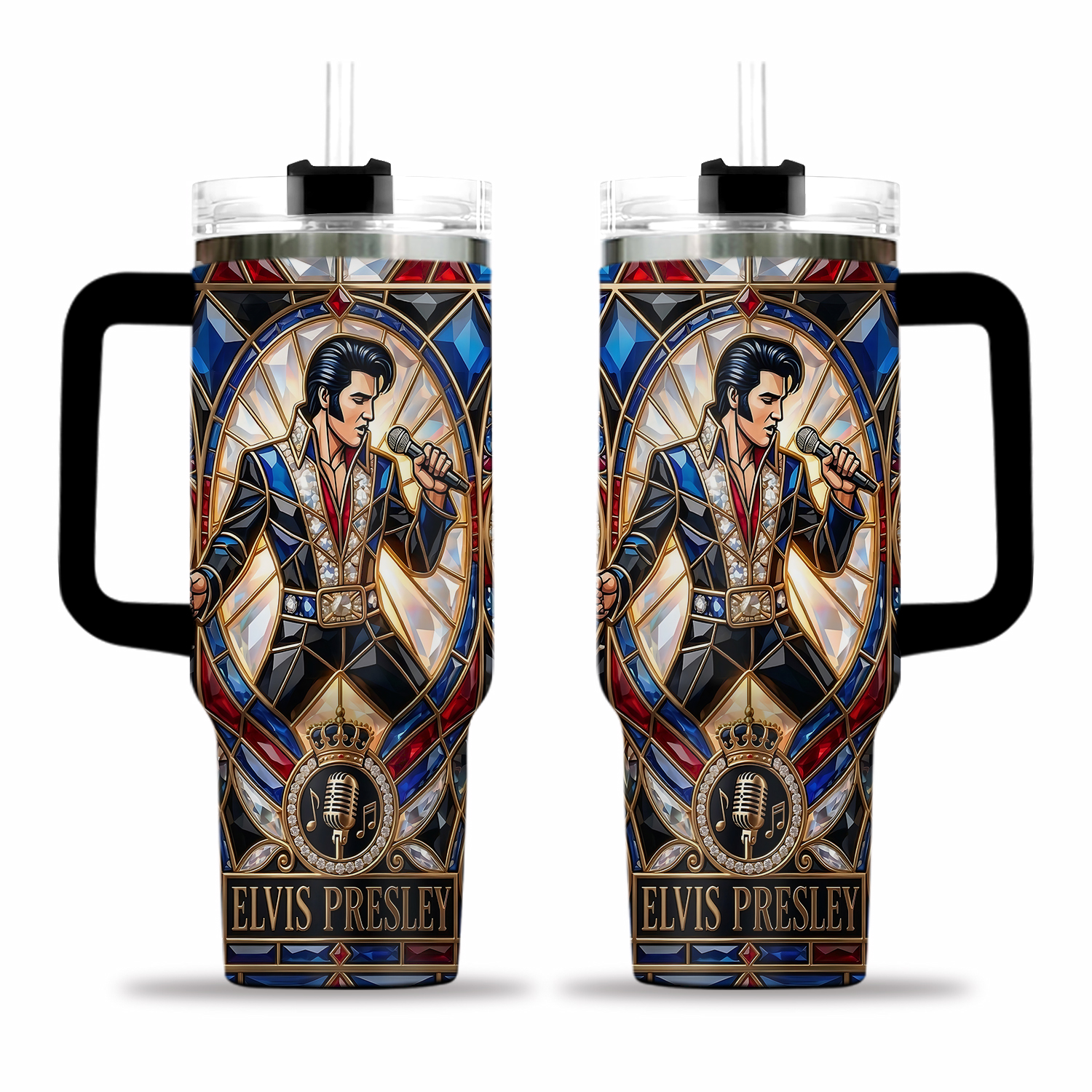 Elvis Presley Stainless Steel Tumbler with Handle, The King of Rock & Roll Insulated Cup, Vintage Music Fan Gift