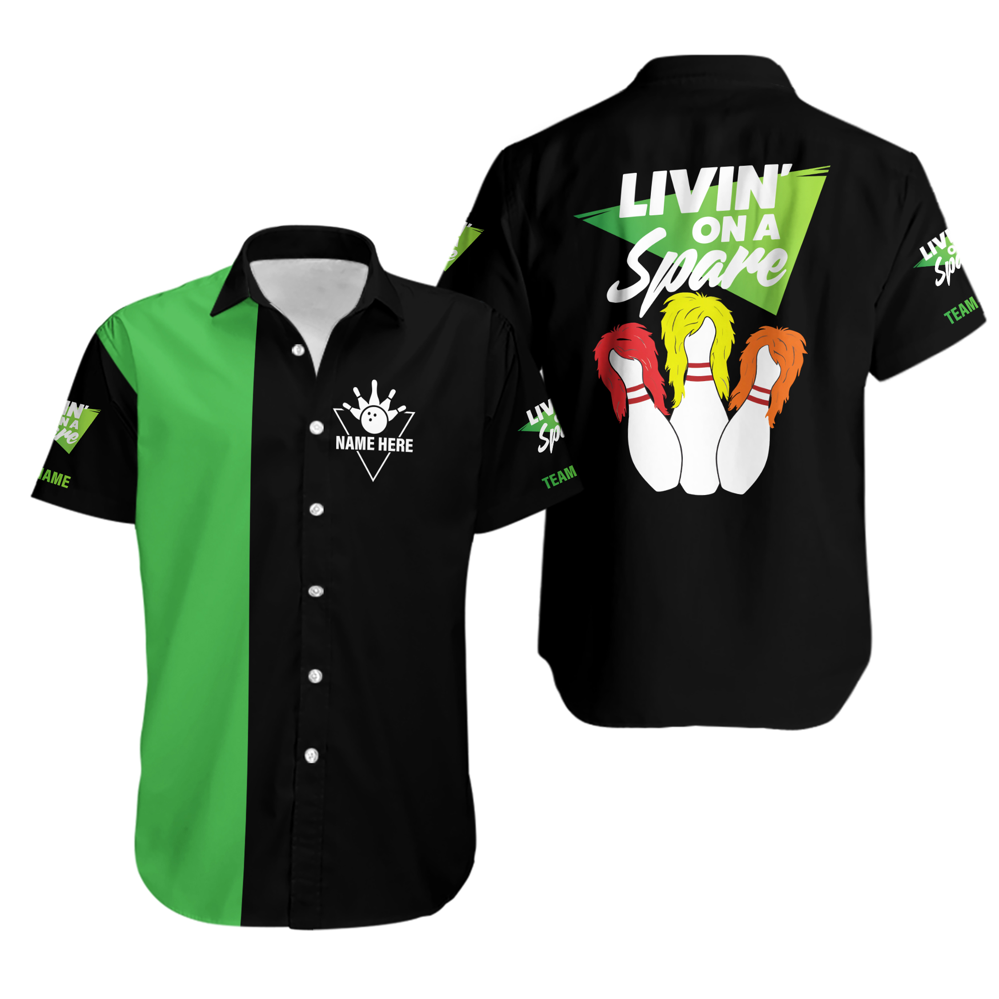 Custom Bowling Team Livin' On A Spare Short-Sleeve Hawaiian Shirt
