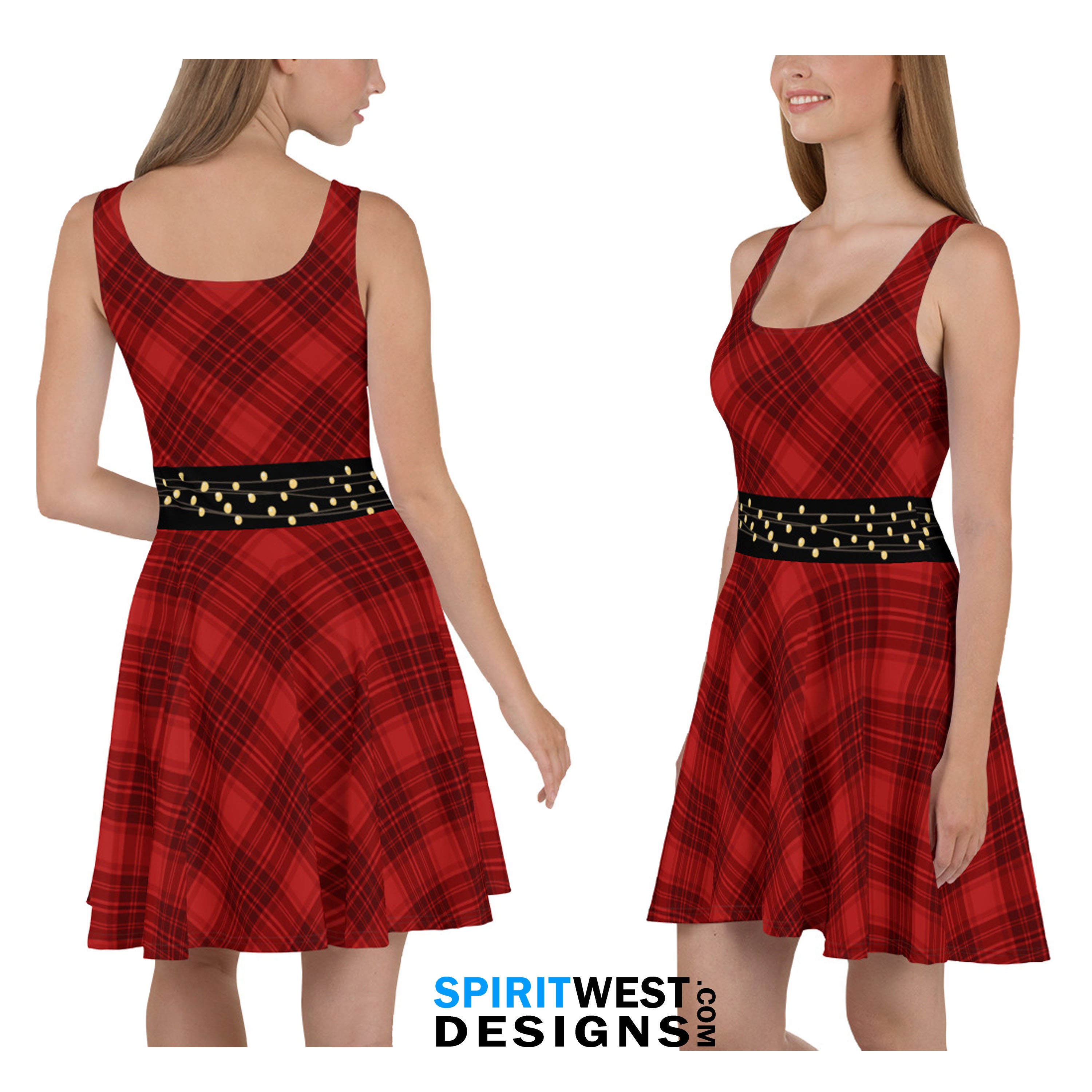 Red Christmas Dress | Buffalo Plaid Holiday Skater Dress | Party Cosplay Costume