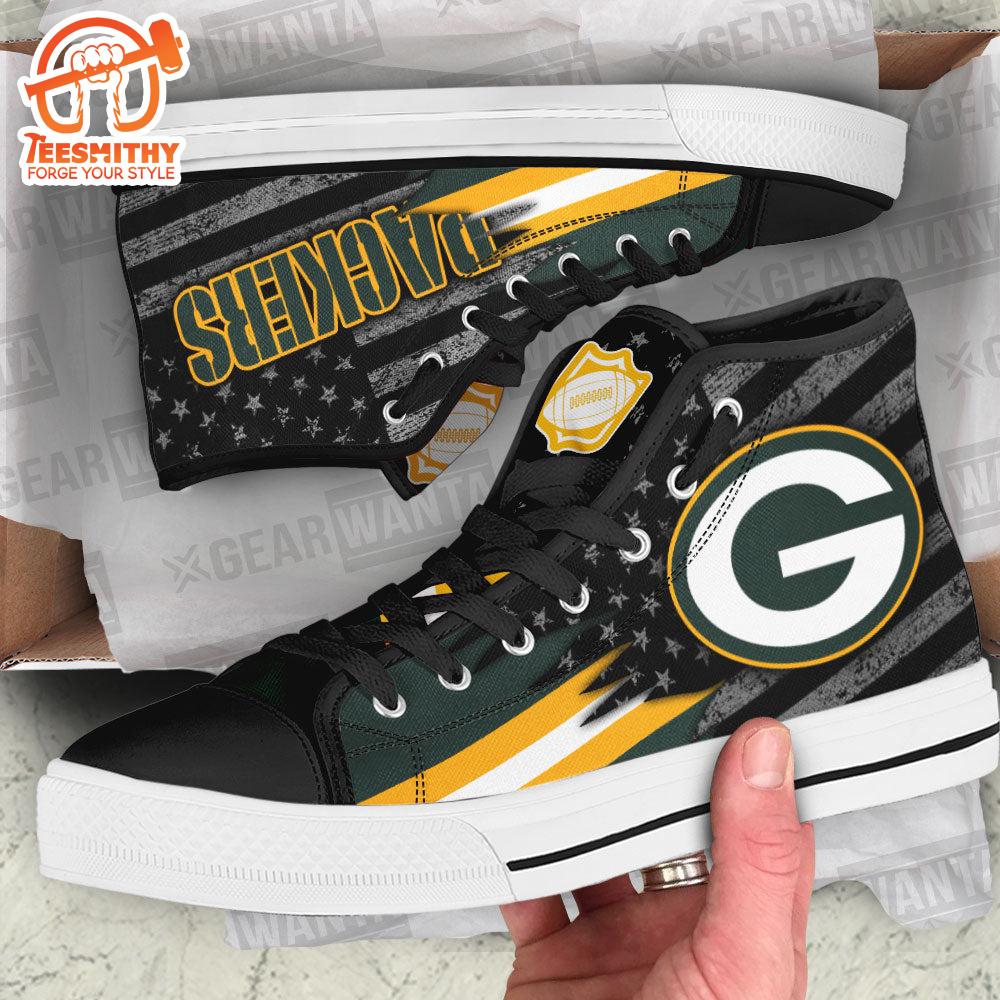 Green Bay Packers High Top Shoes, American Flag Sneakers
