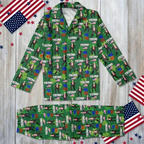 Trump Dancing St Patrick's Day Pajamas Set, Trump 45 47 President Sleepwear