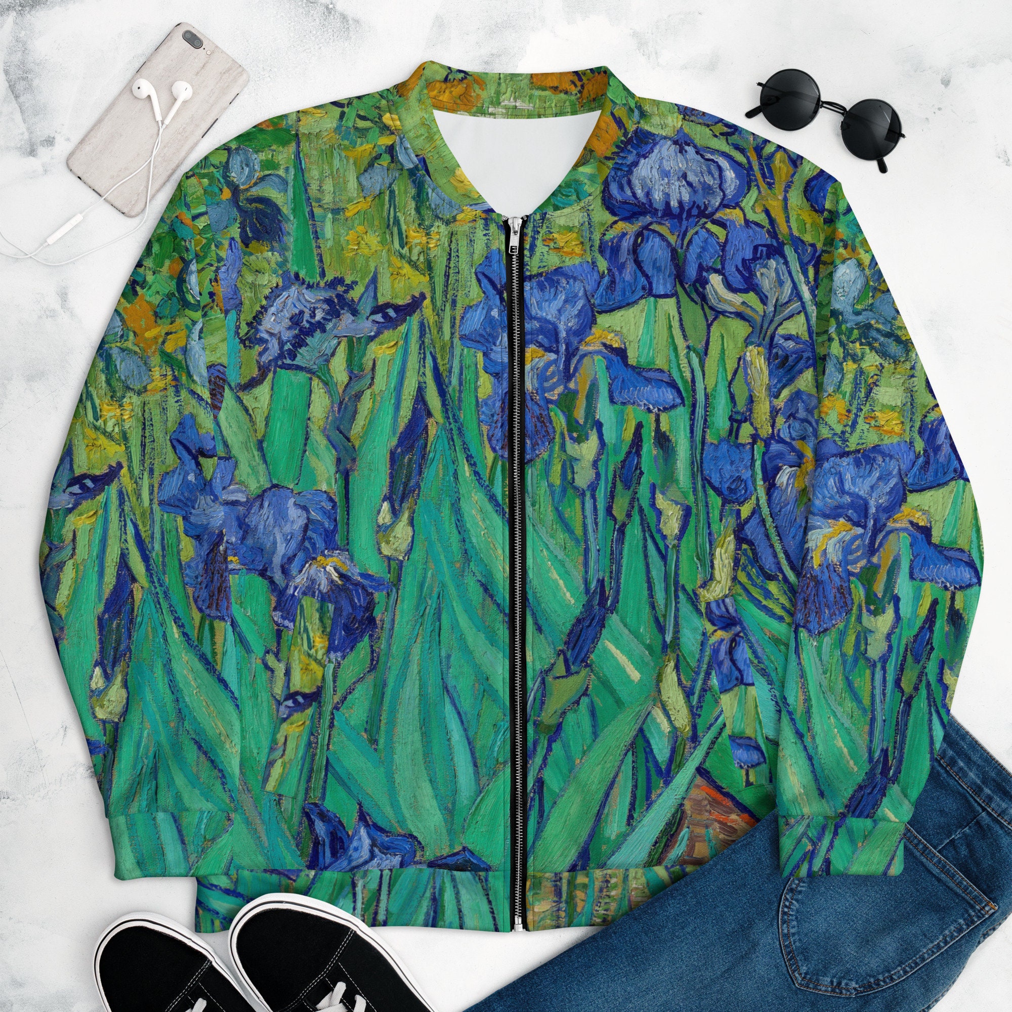Vincent Van Gogh Irises Bomber Jacket ,All Over Print Aesthetic Fine Art Unisex Bomber Jacket